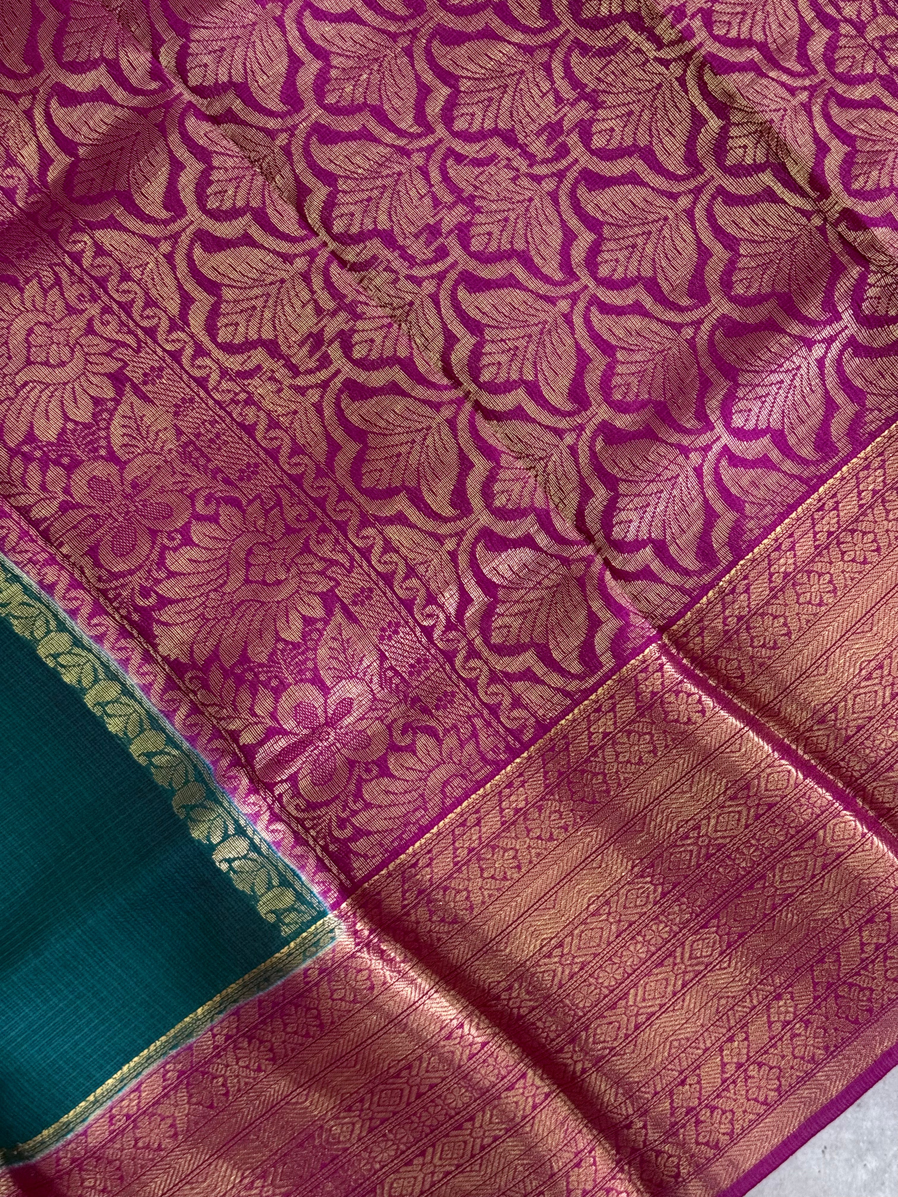 Taara | Green and Majenta Pink Kota Silk Saree