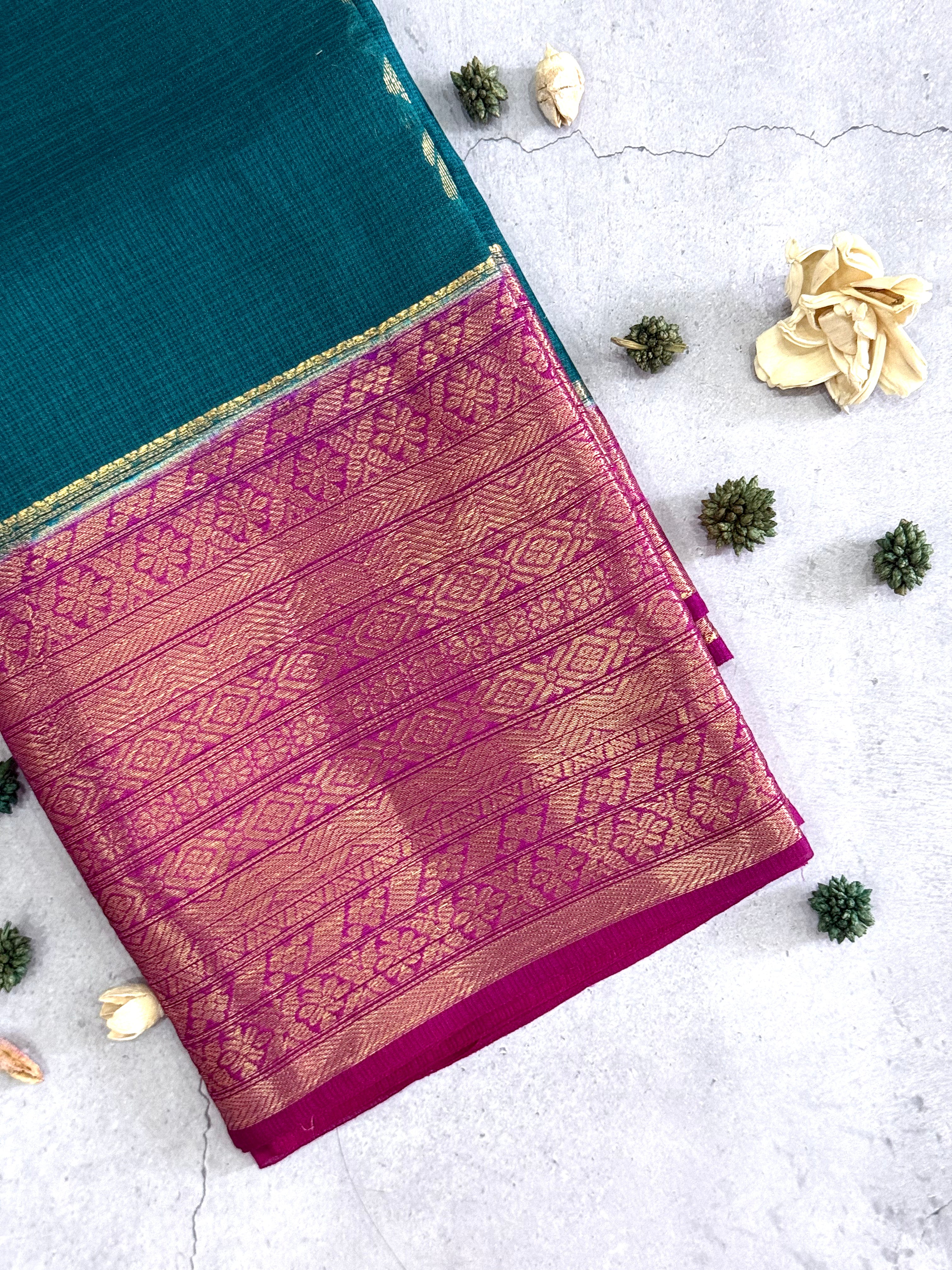Taara | Green and Majenta Pink Kota Silk Saree