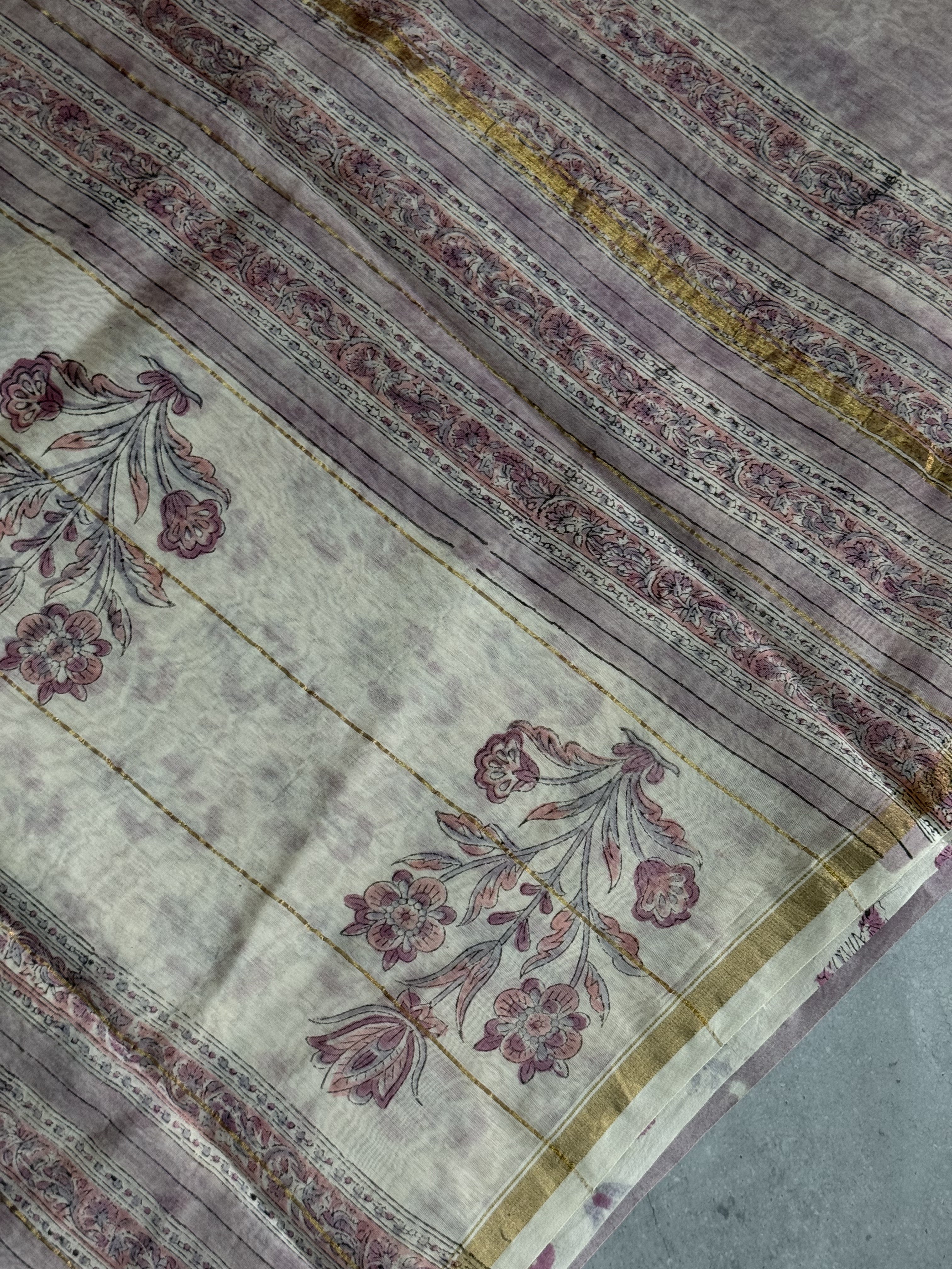 Aadhya | Pink and white chanderi silk cotton saree