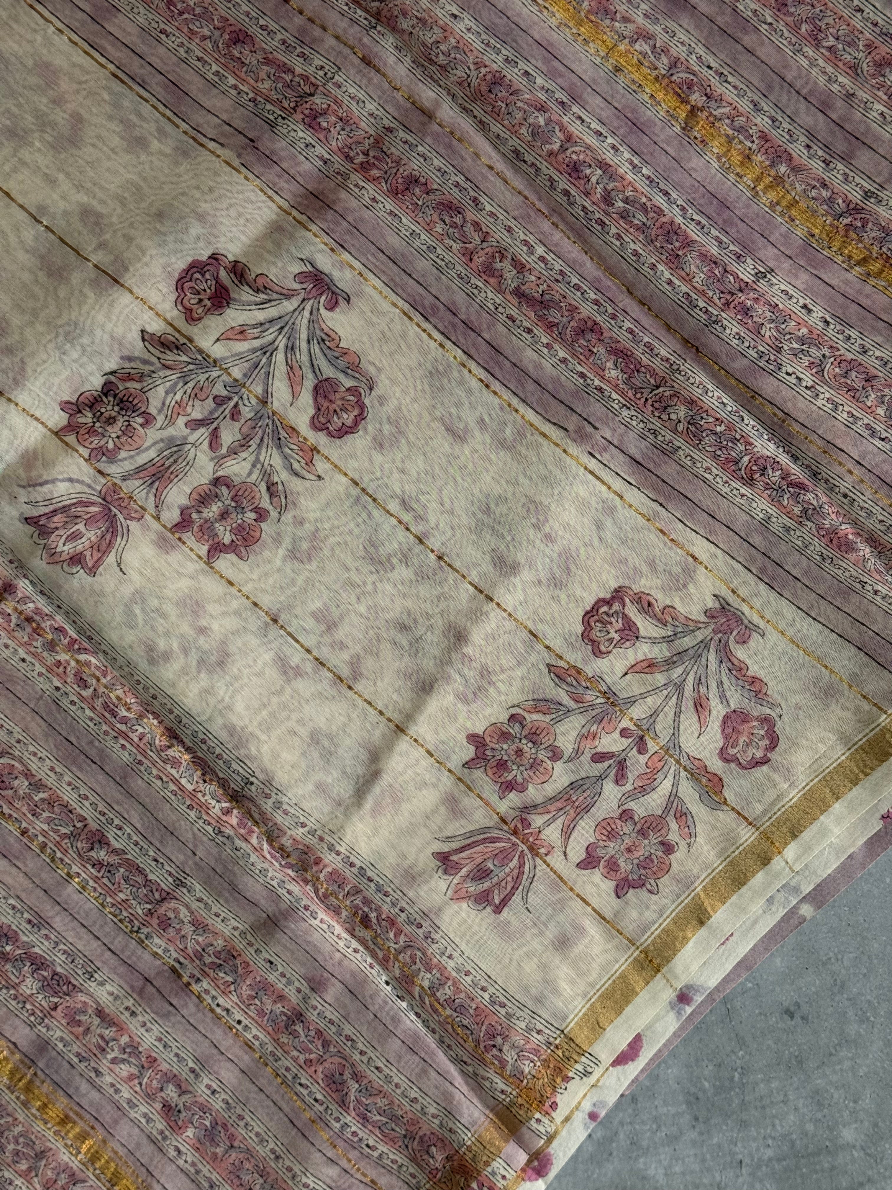 Aadhya | Pink and white chanderi silk cotton saree