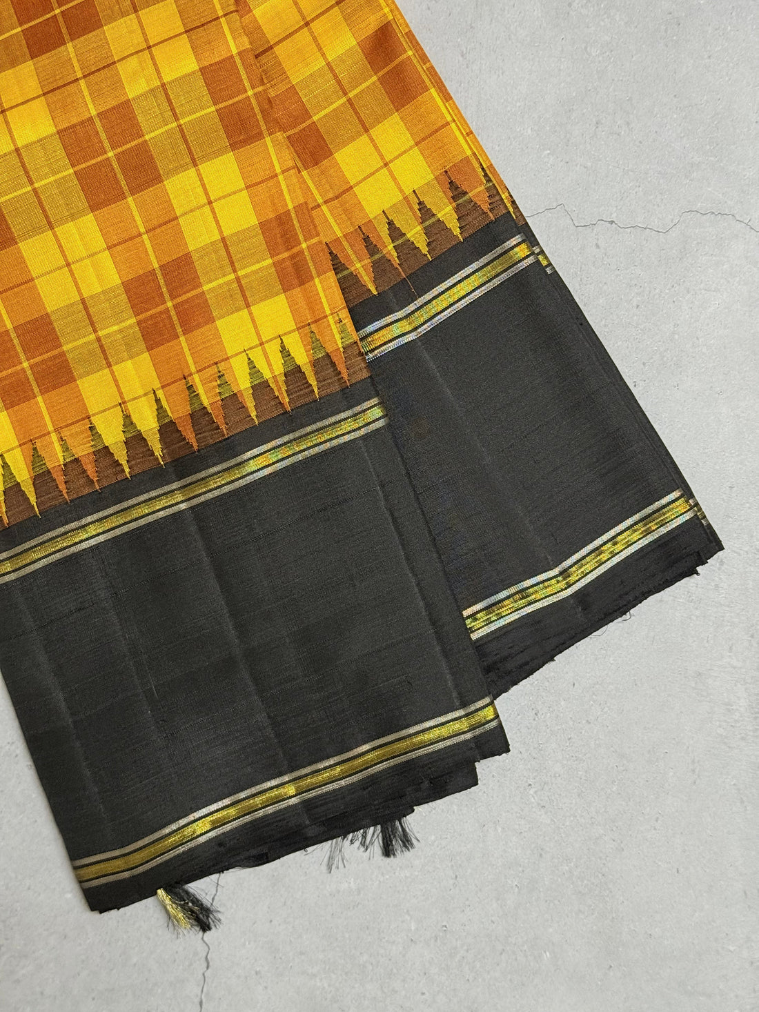 Sitaara | Mustard Yellow and Black Kanjivaram Silk Saree