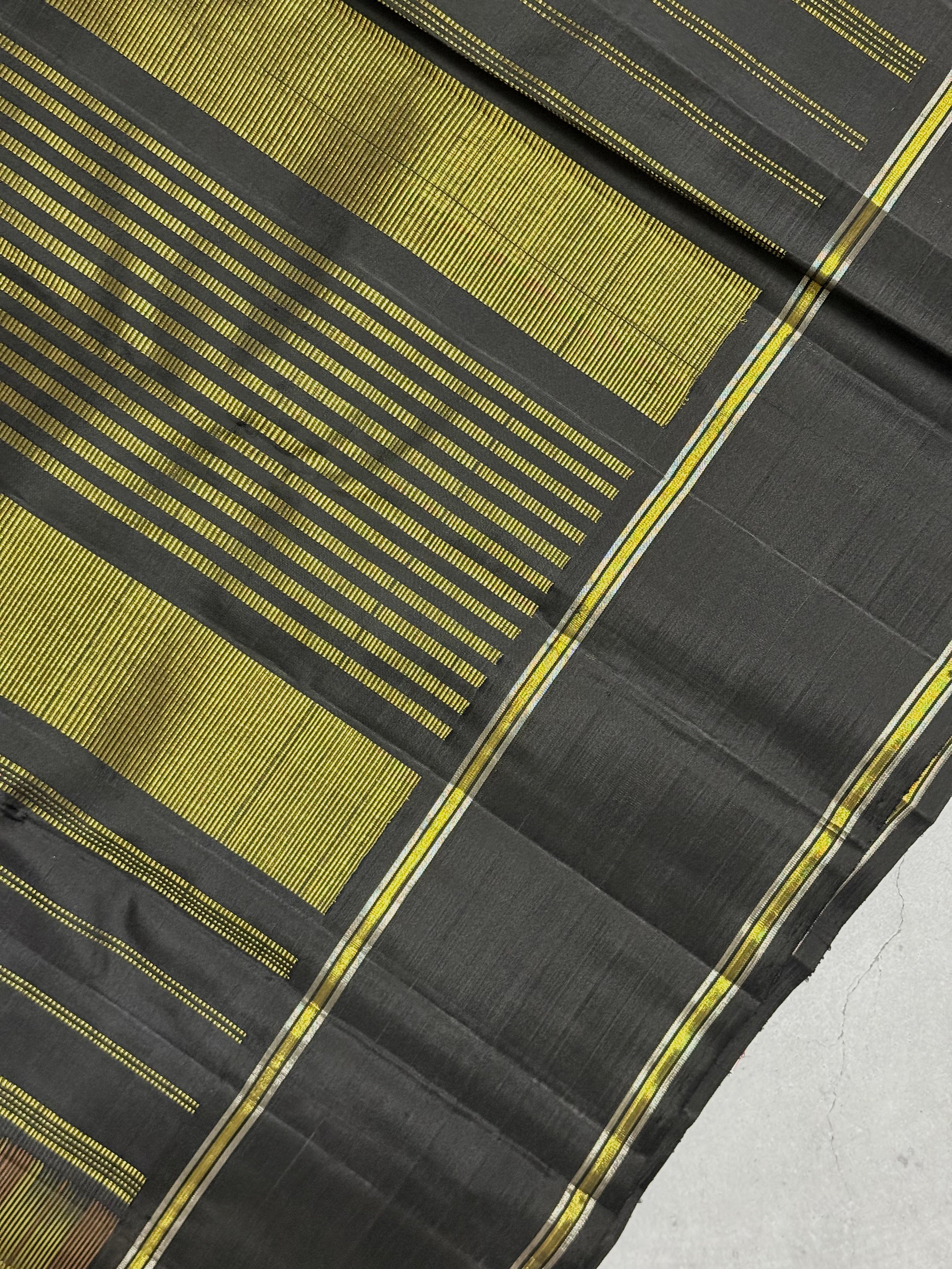 Sitaara | Mustard Yellow and Black Kanjivaram Silk Saree