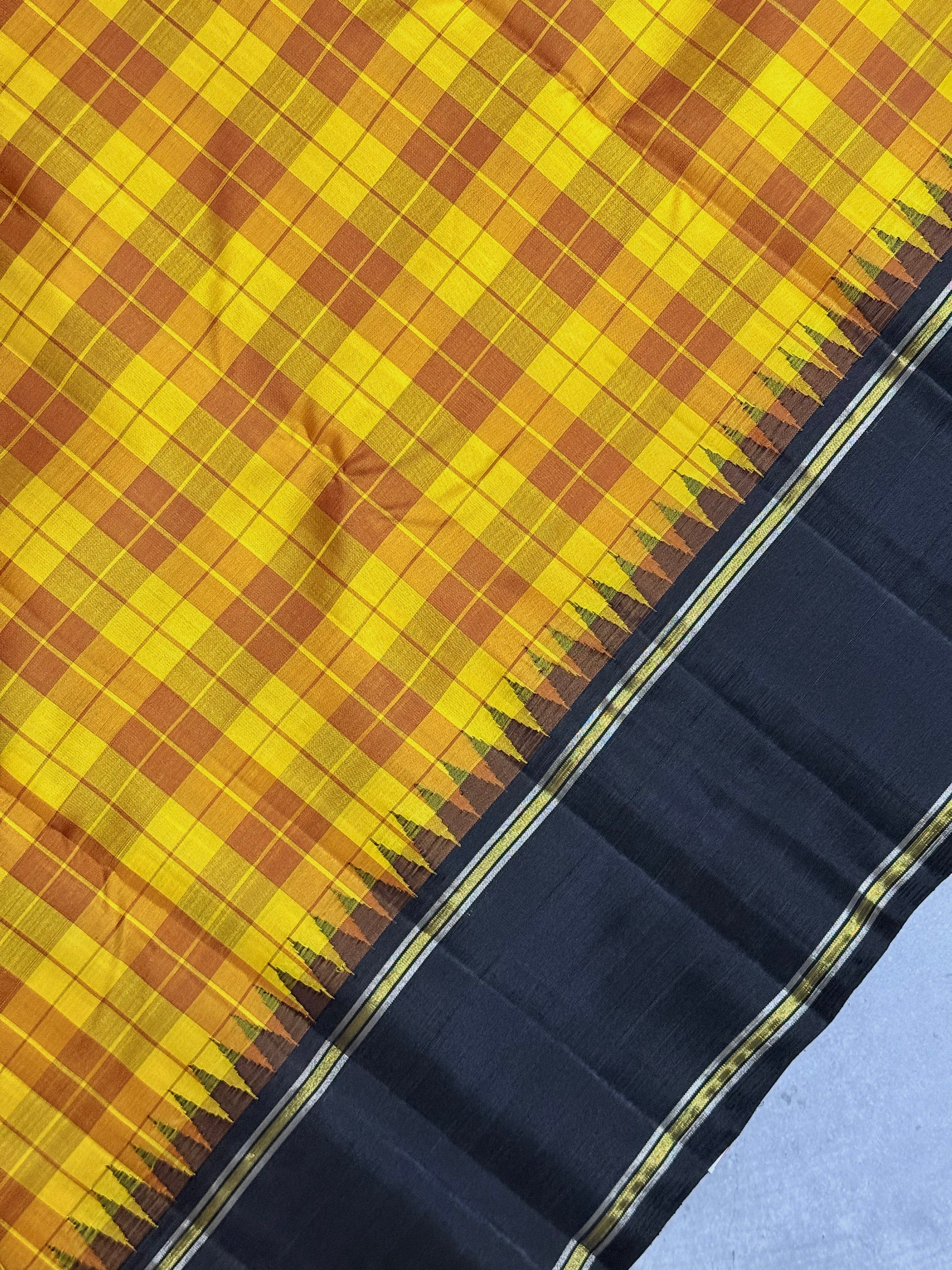 Sitaara | Mustard Yellow and Black Kanjivaram Silk Saree