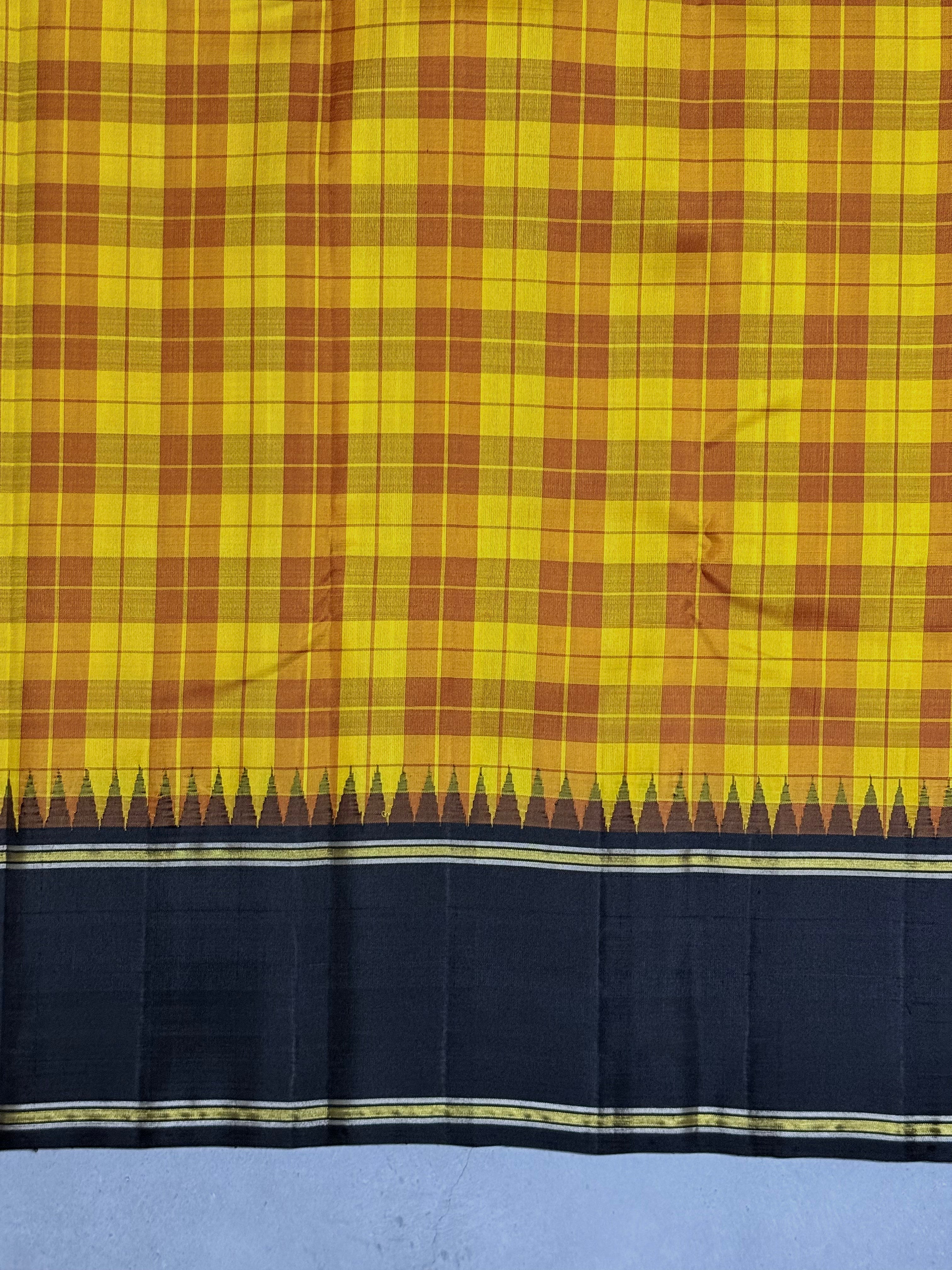 Sitaara | Mustard Yellow and Black Kanjivaram Silk Saree