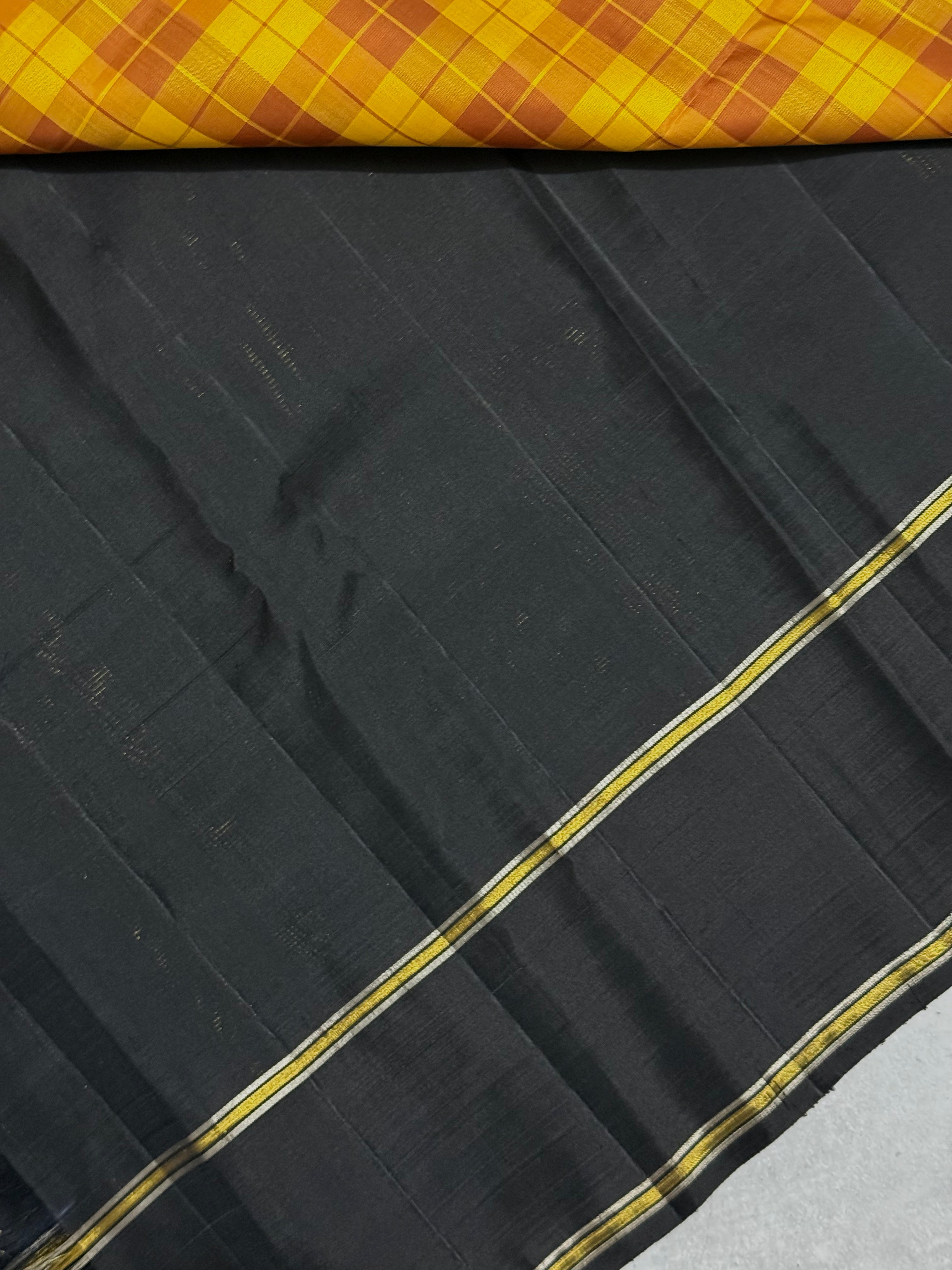 Sitaara | Mustard Yellow and Black Kanjivaram Silk Saree