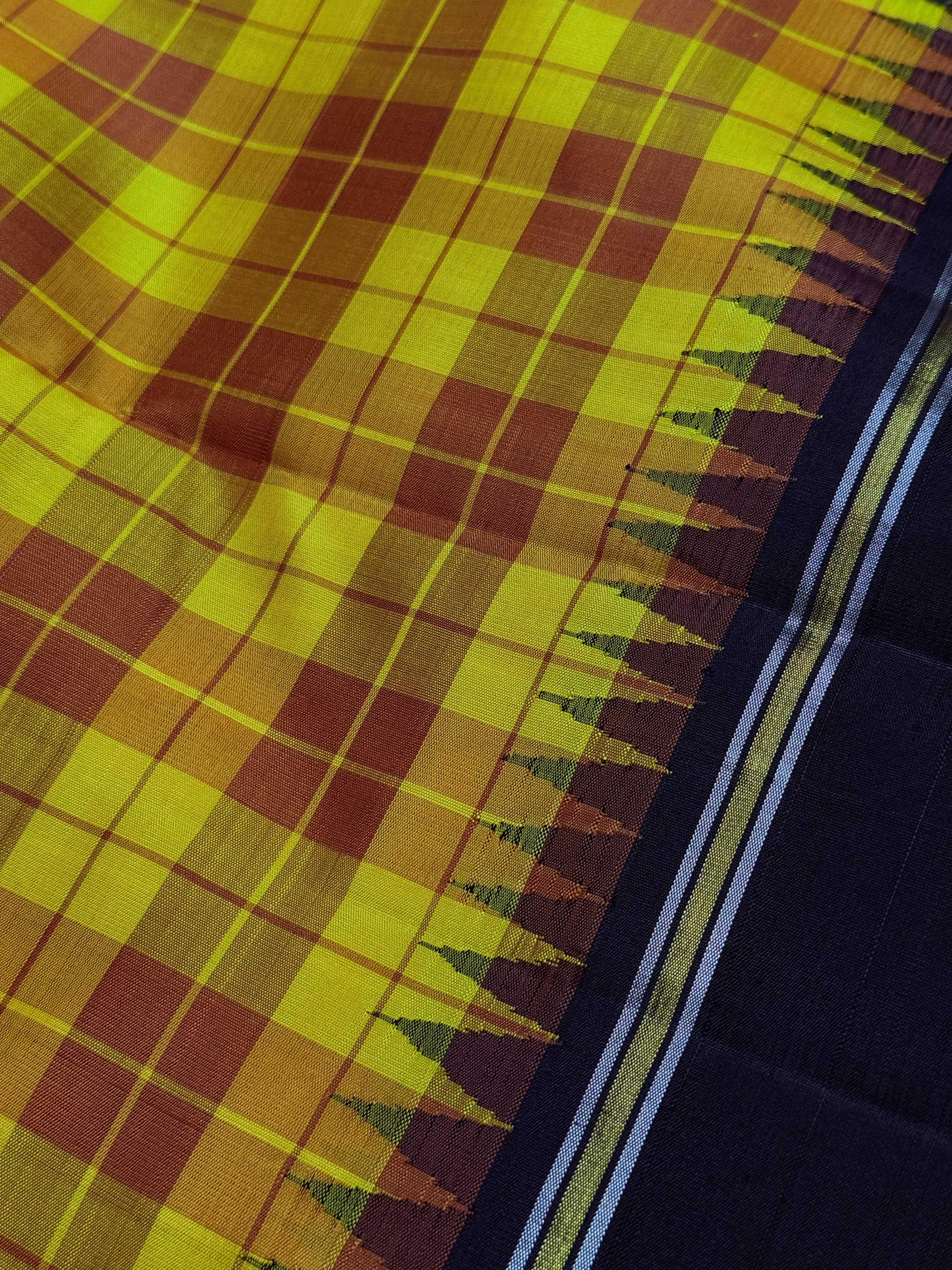Sitaara | Mustard Yellow and Black Kanjivaram Silk Saree