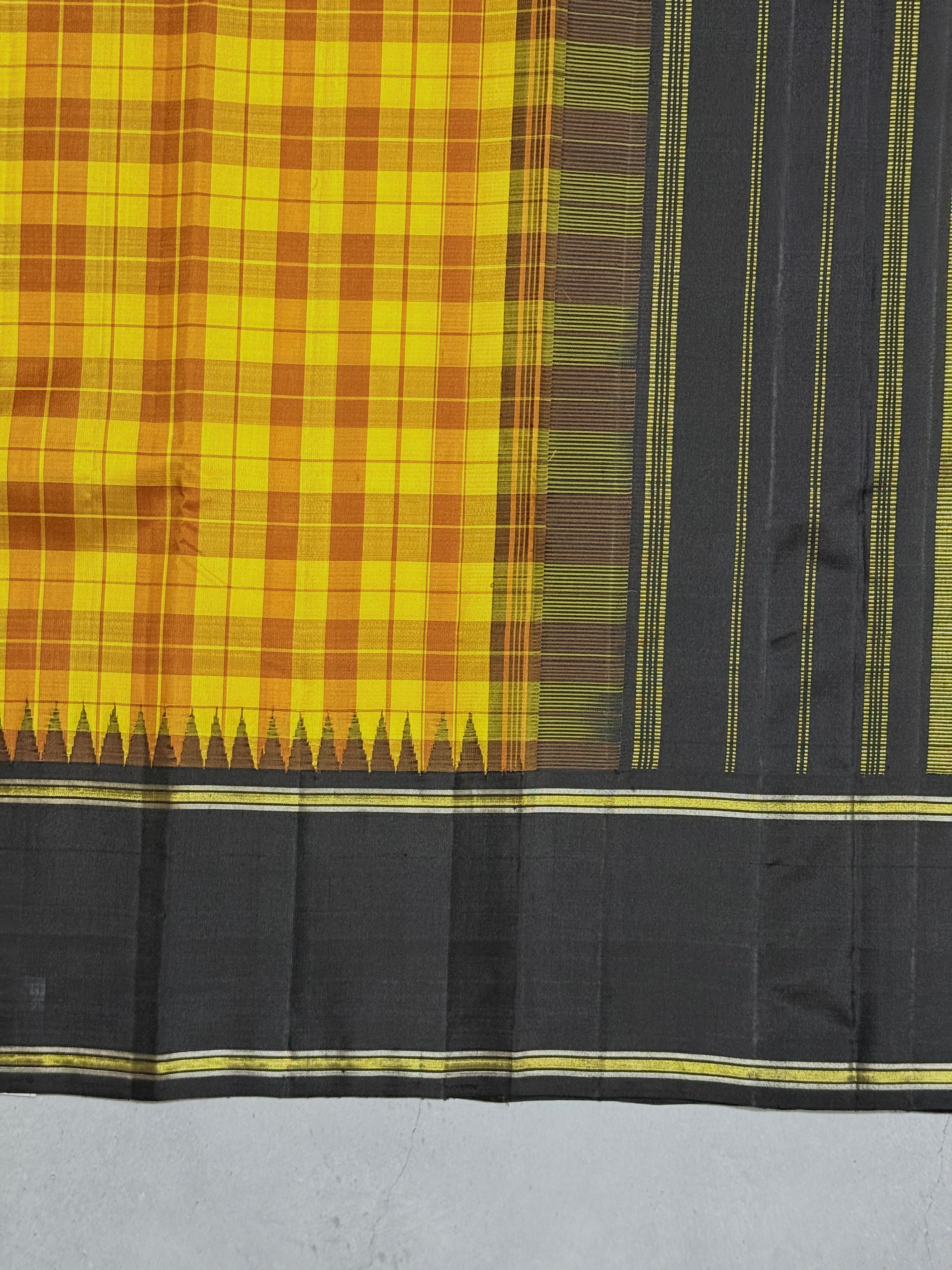 Sitaara | Mustard Yellow and Black Kanjivaram Silk Saree