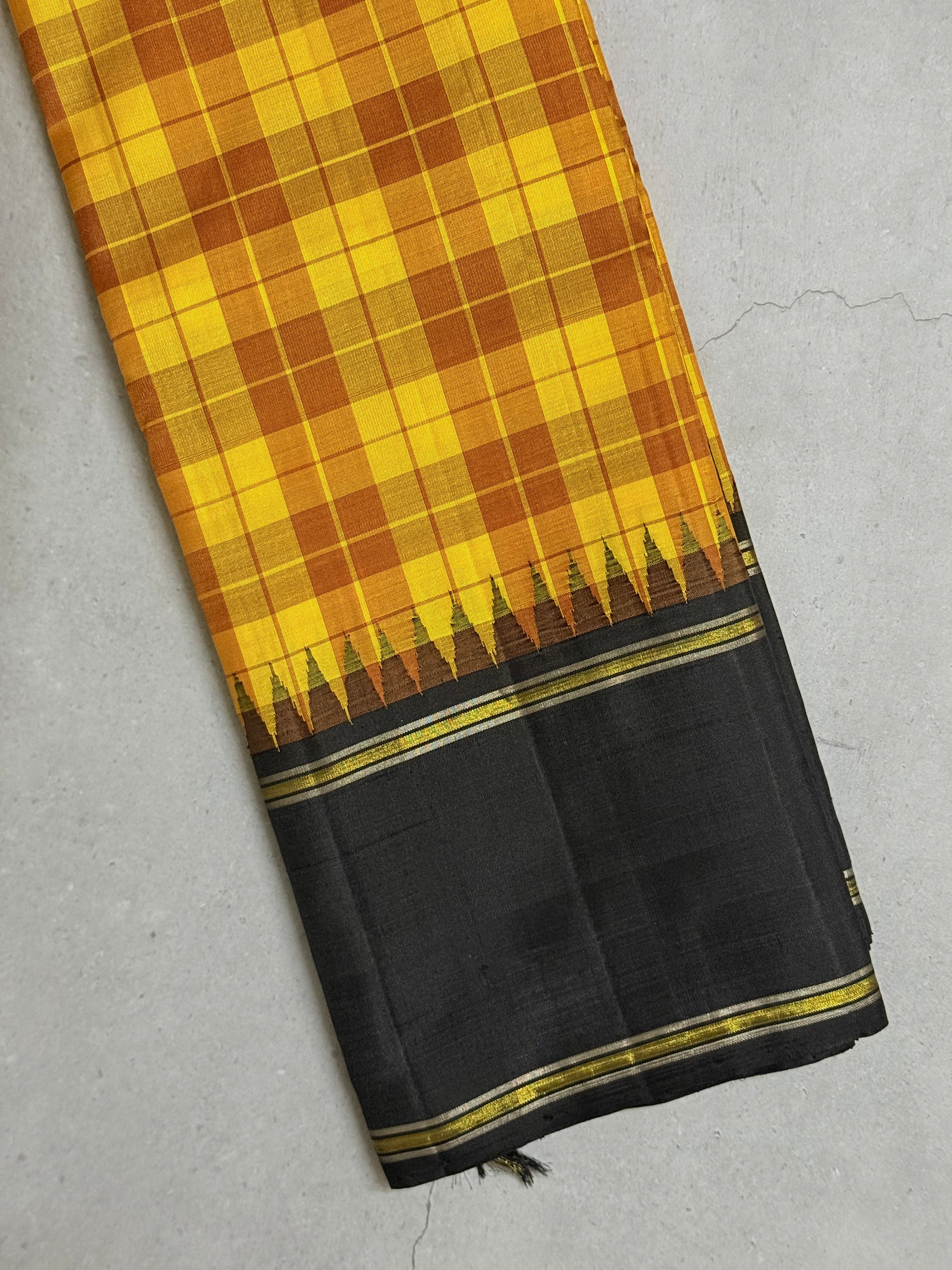 Sitaara | Mustard Yellow and Black Kanjivaram Silk Saree
