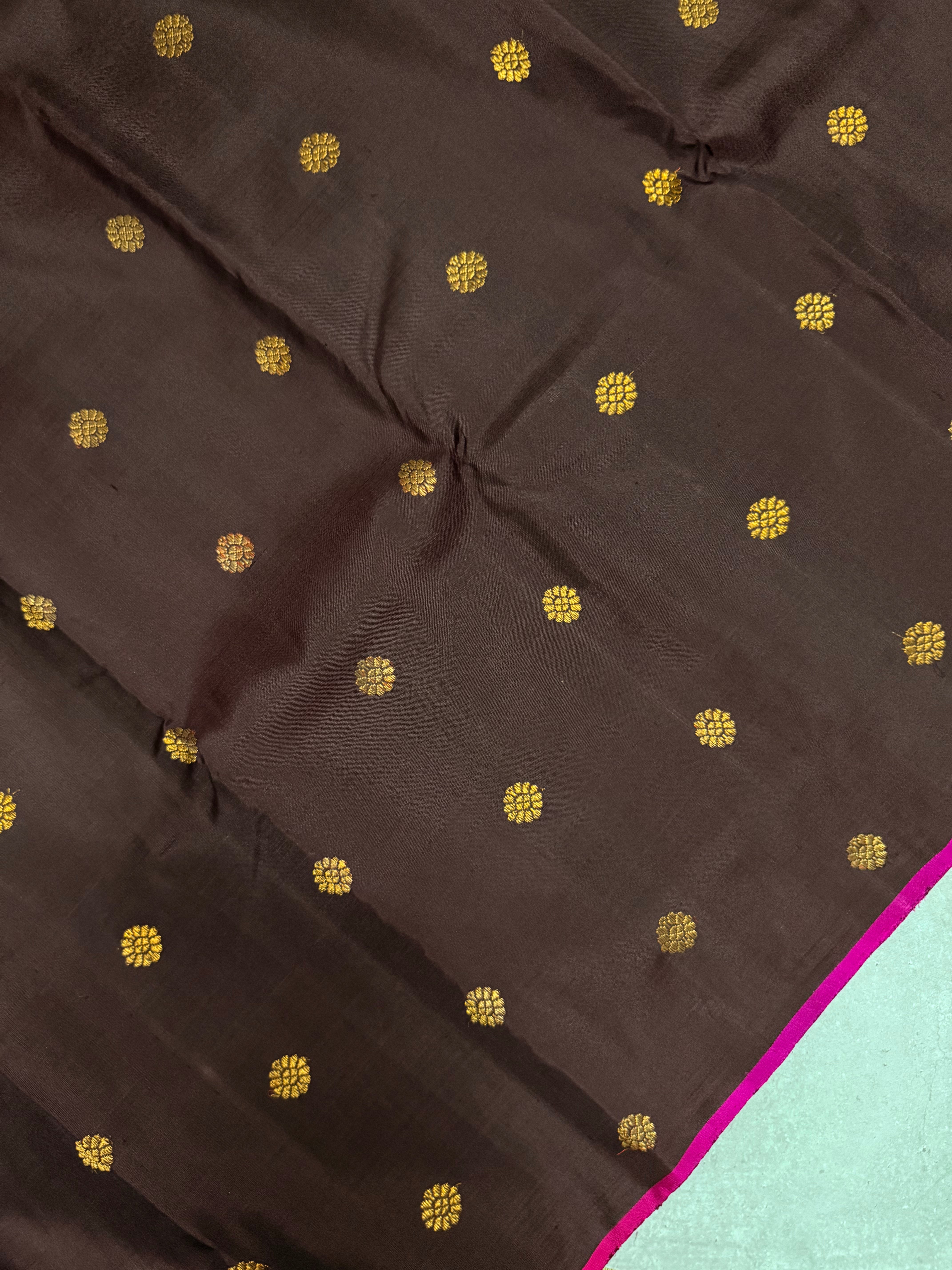 Suvarna | Brown and Pink Kanjivaram Silk Saree