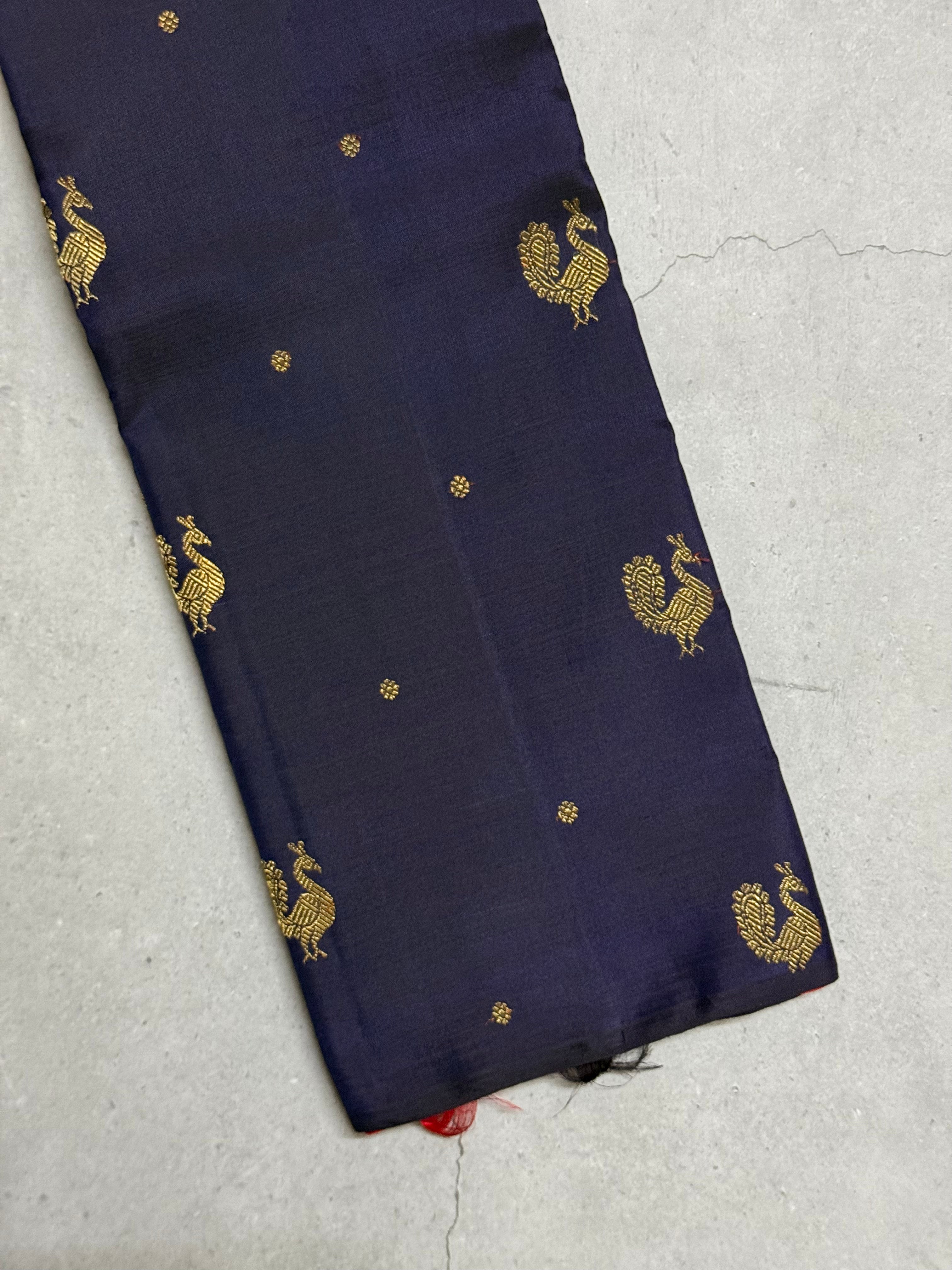 Shanaya | Navy Blue and Red Kanjivaram Silk Saree