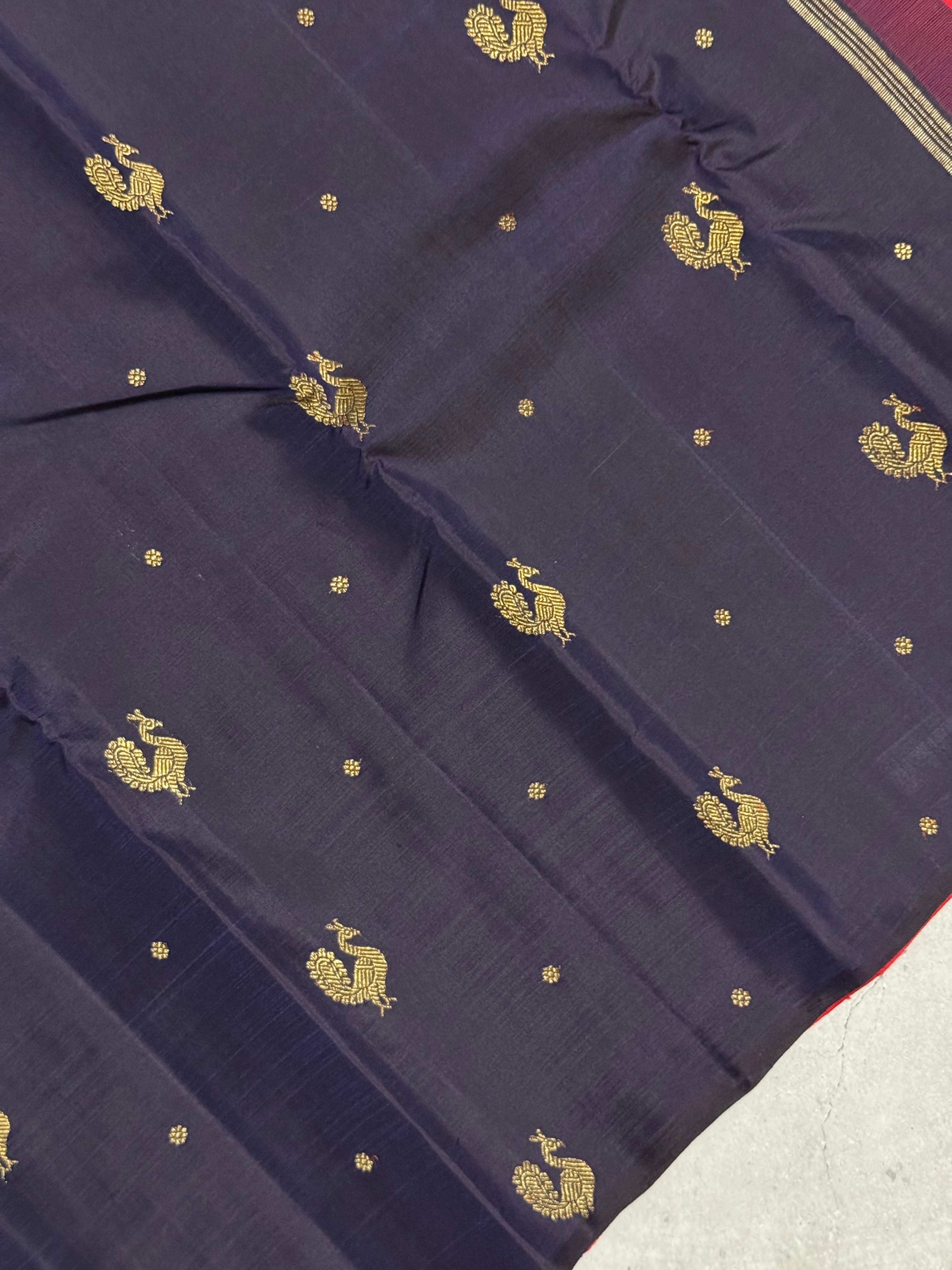 Shanaya | Navy Blue and Red Kanjivaram Silk Saree