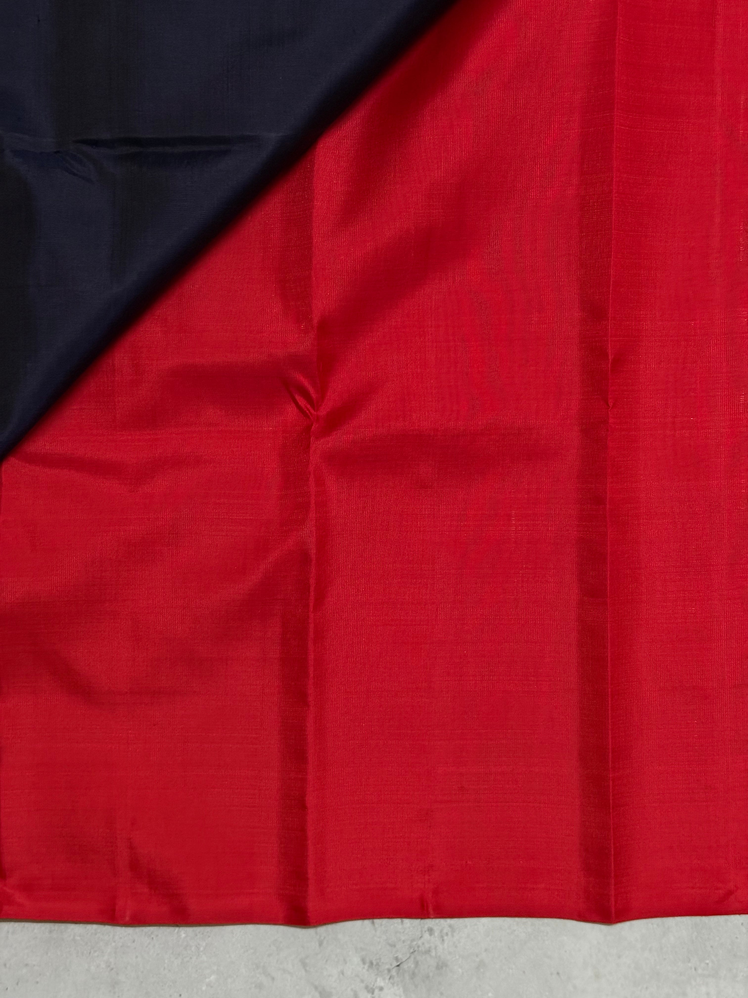 Shanaya | Navy Blue and Red Kanjivaram Silk Saree