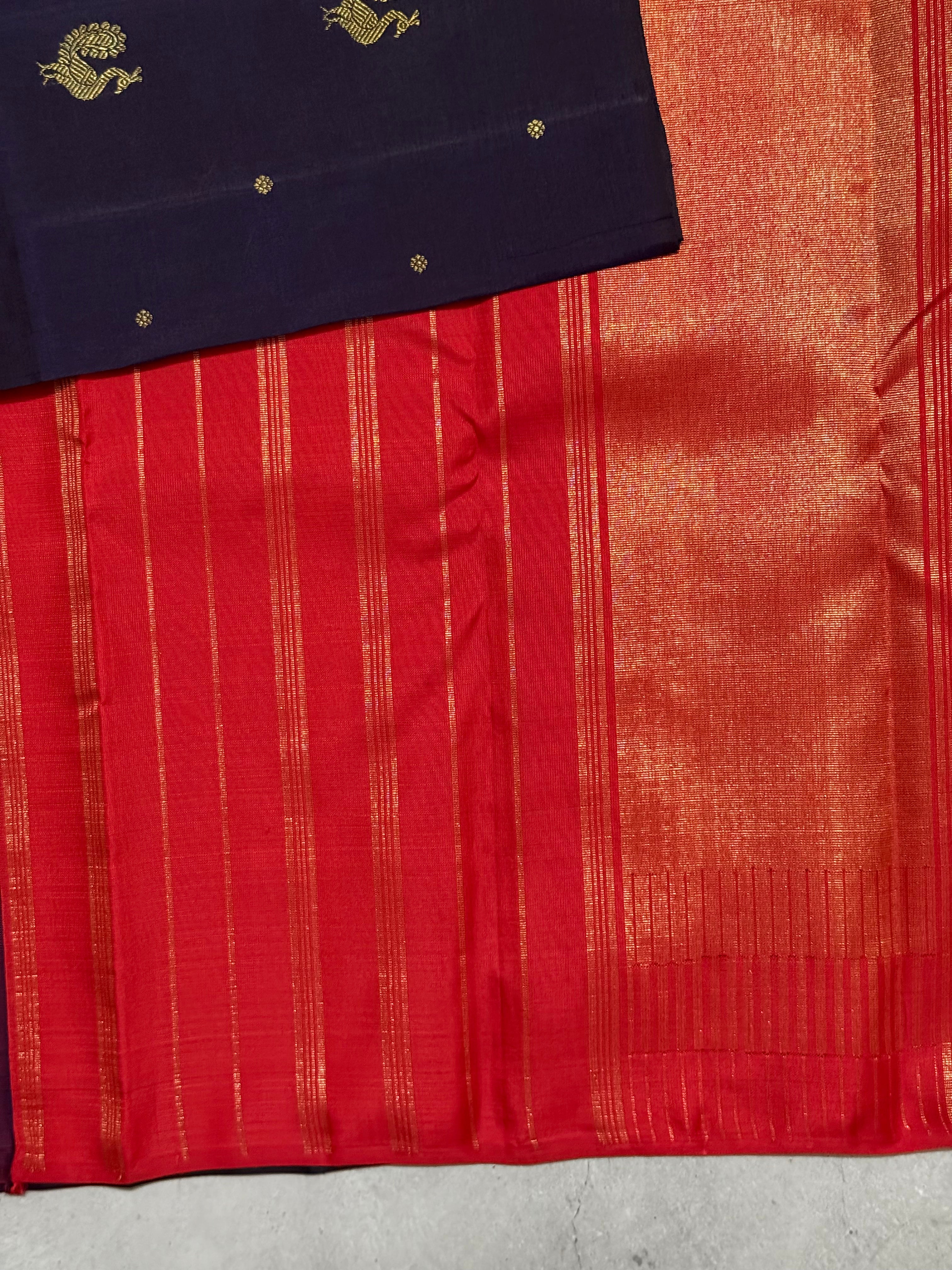 Shanaya | Navy Blue and Red Kanjivaram Silk Saree