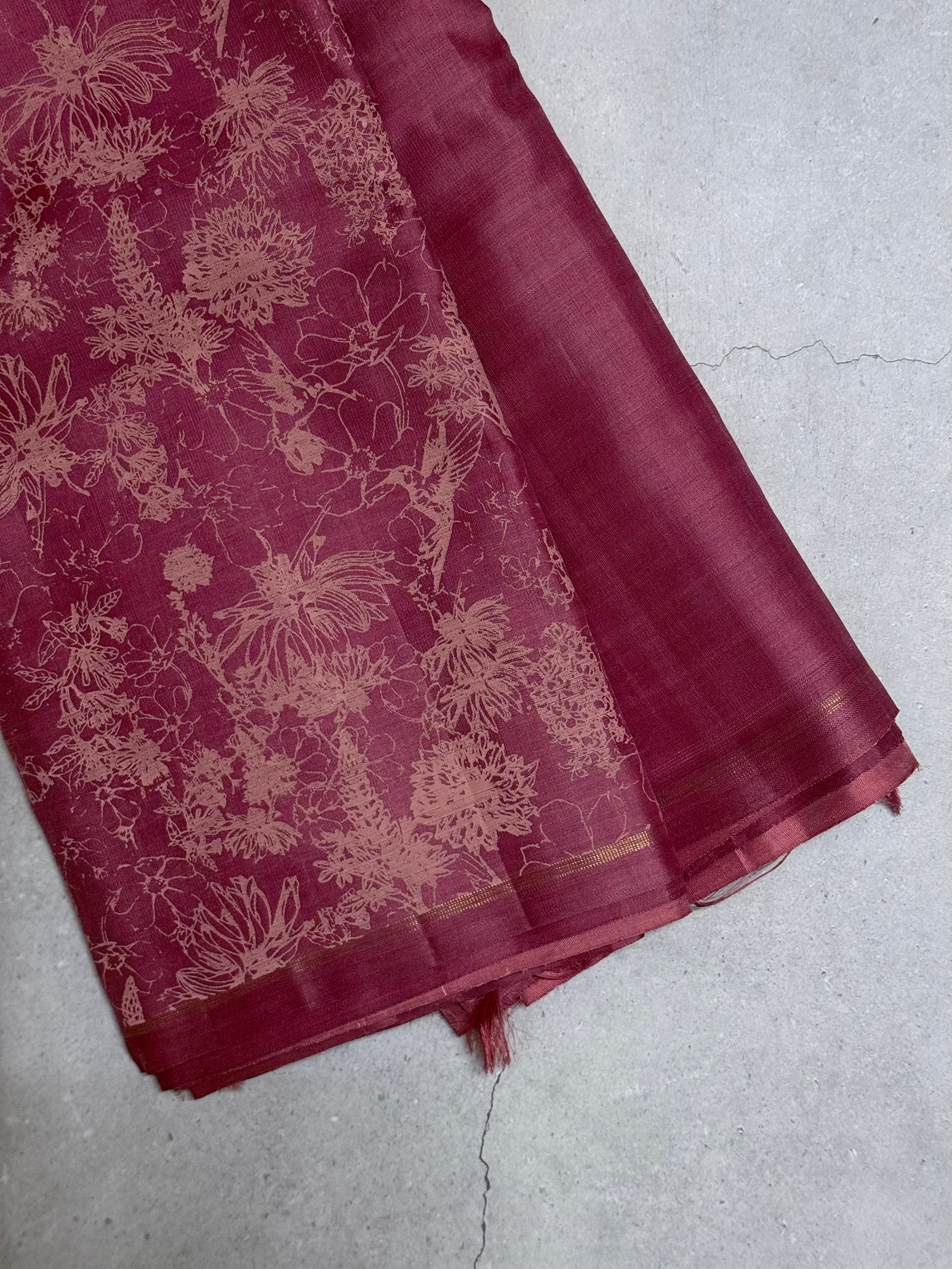 Adhiti | Onion Pink Printed Kanjivaram Kora Silk Saree