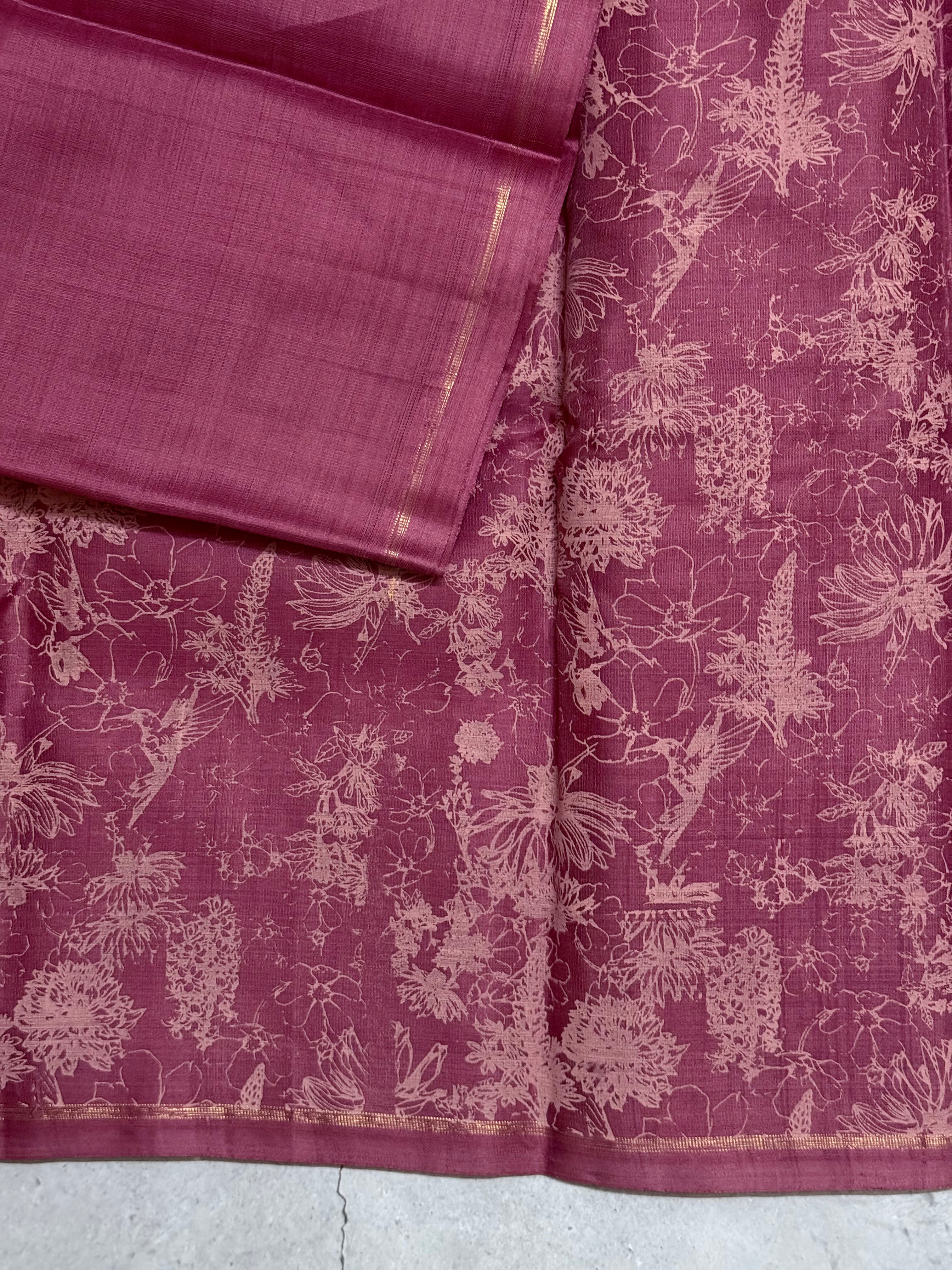 Adhiti | Onion Pink Printed Kanjivaram Kora Silk Saree