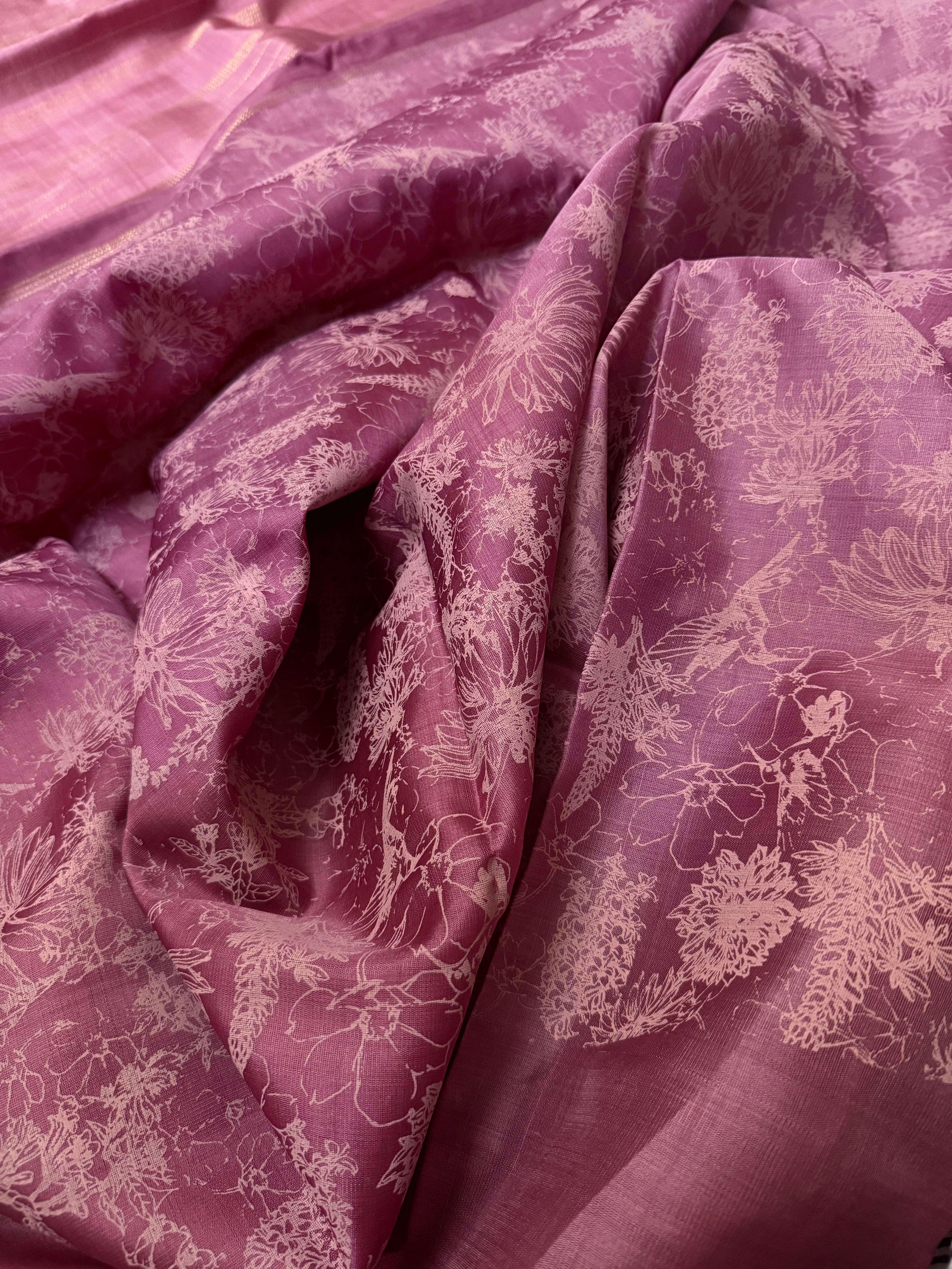 Adhiti | Onion Pink Printed Kanjivaram Kora Silk Saree