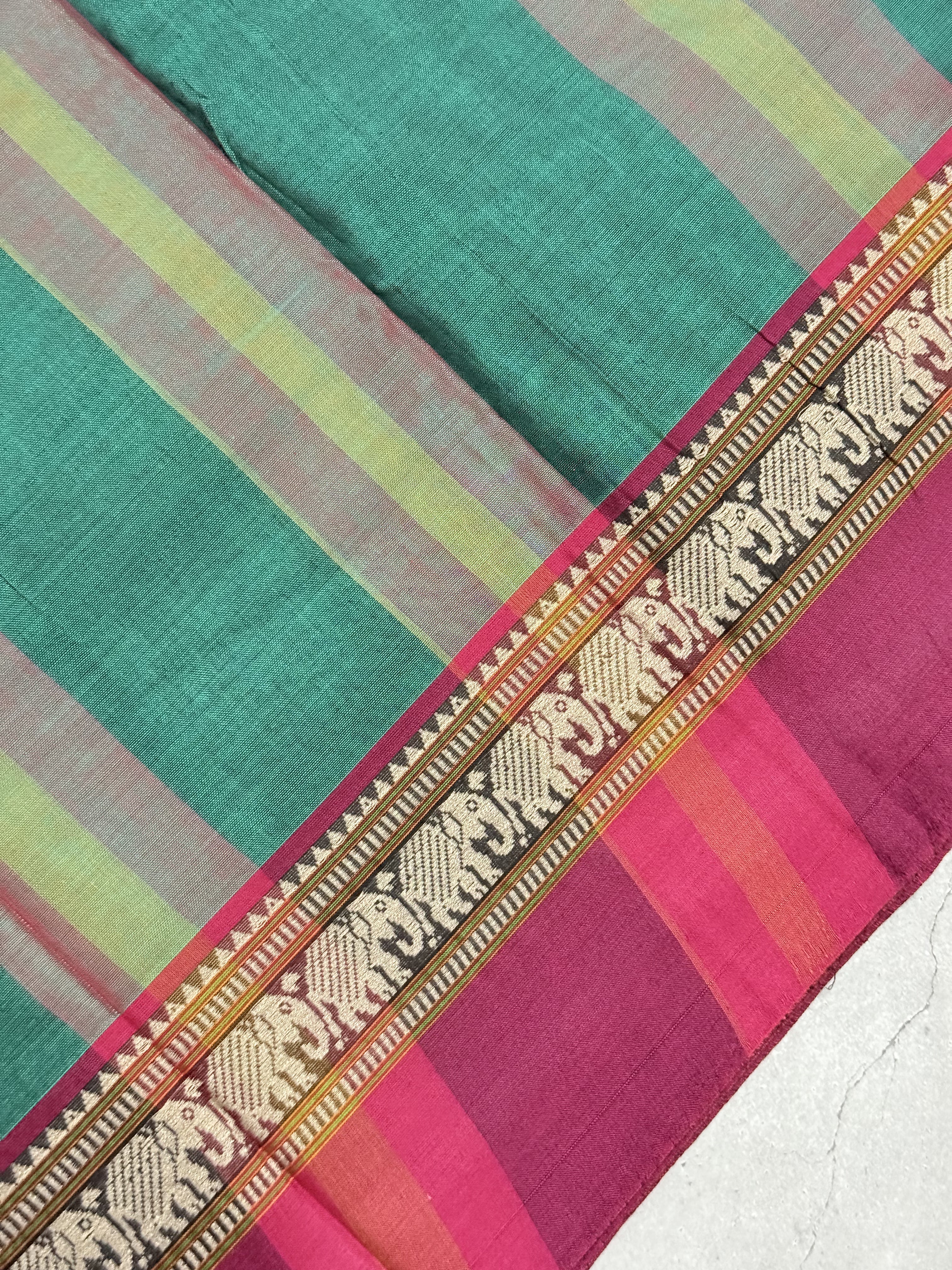 Saisha | Green and Pink South Cotton Saree