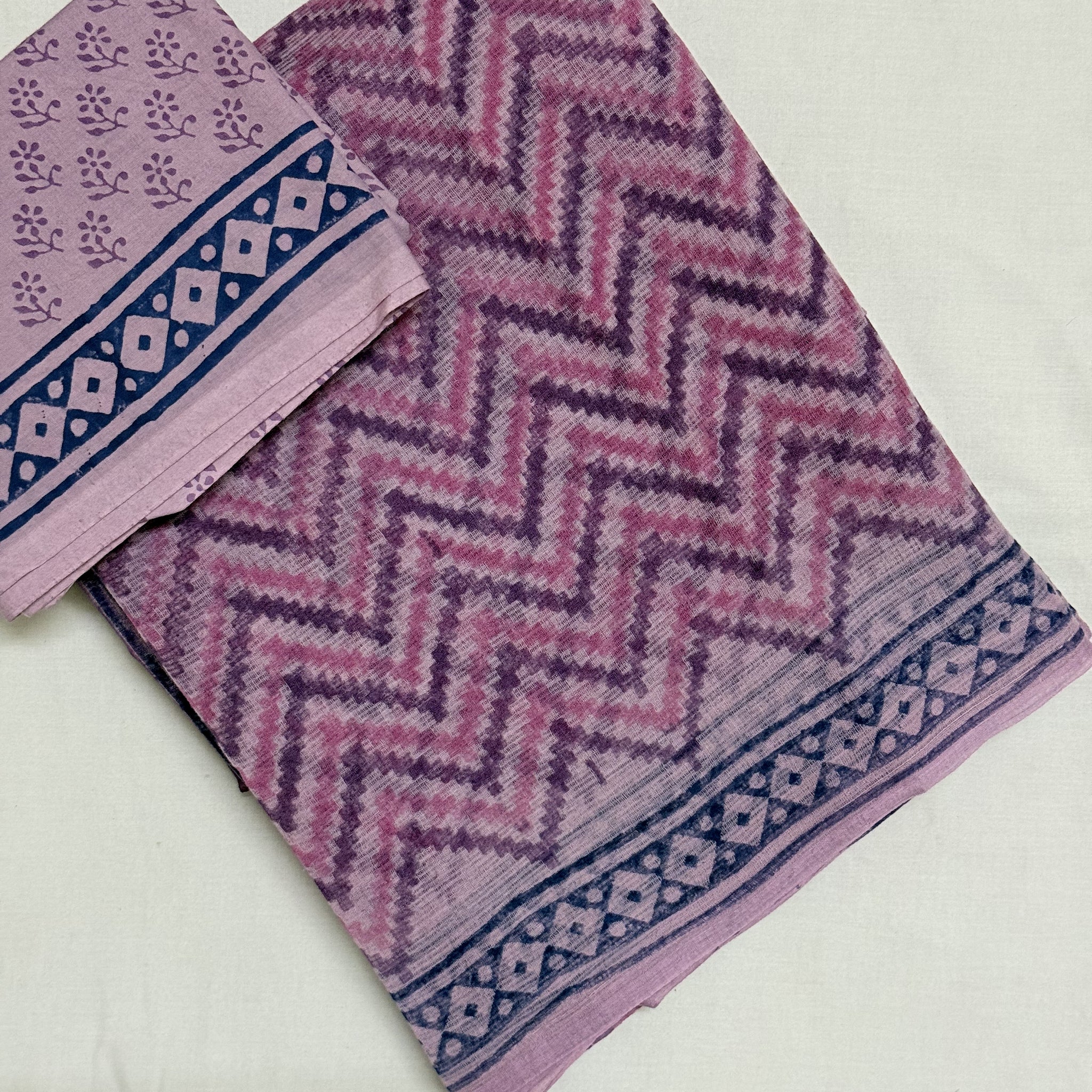 Anshula | Pink Block Printed Kota Saree