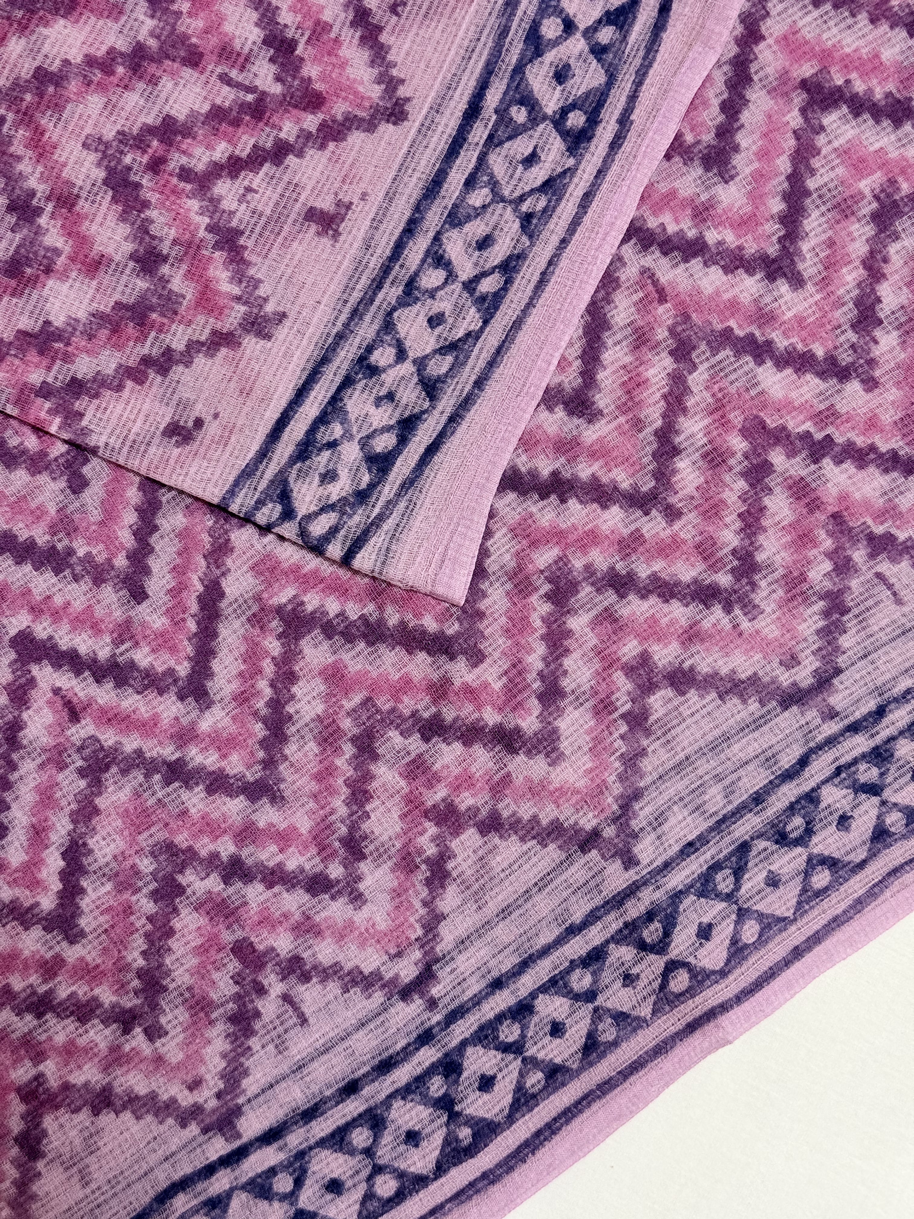 Anshula | Pink Block Printed Kota Saree