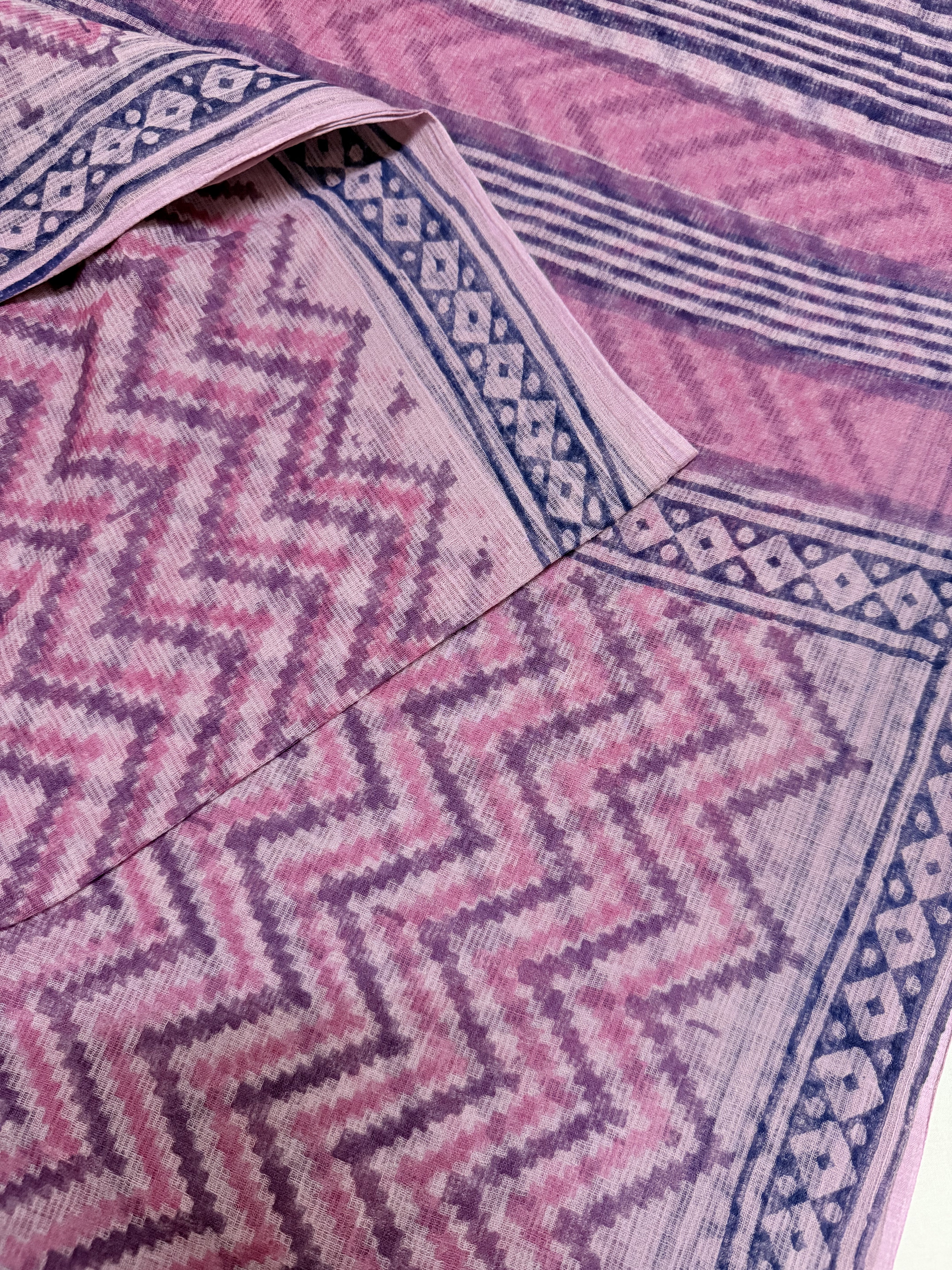Anshula | Pink Block Printed Kota Saree