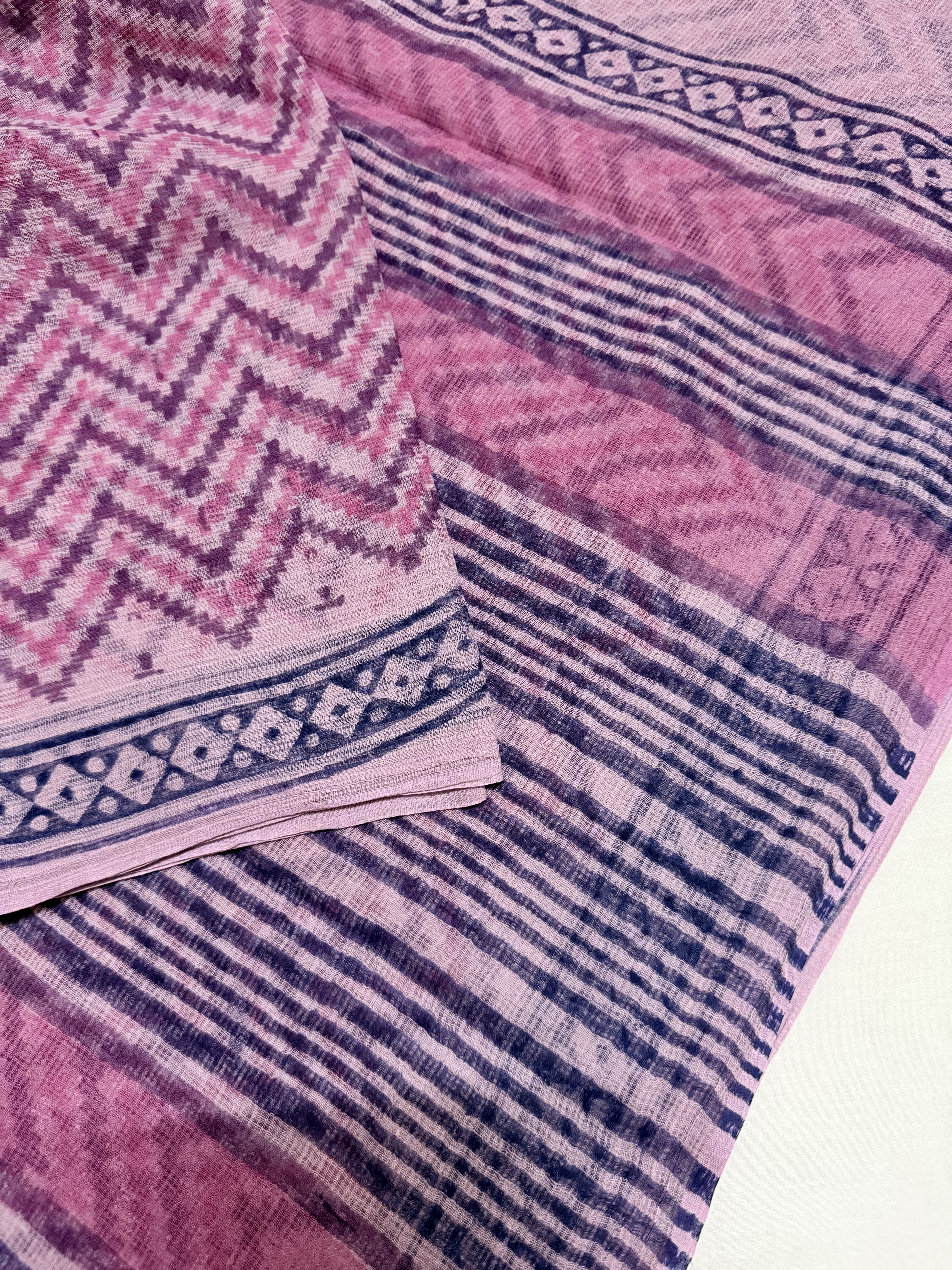 Anshula | Pink Block Printed Kota Saree