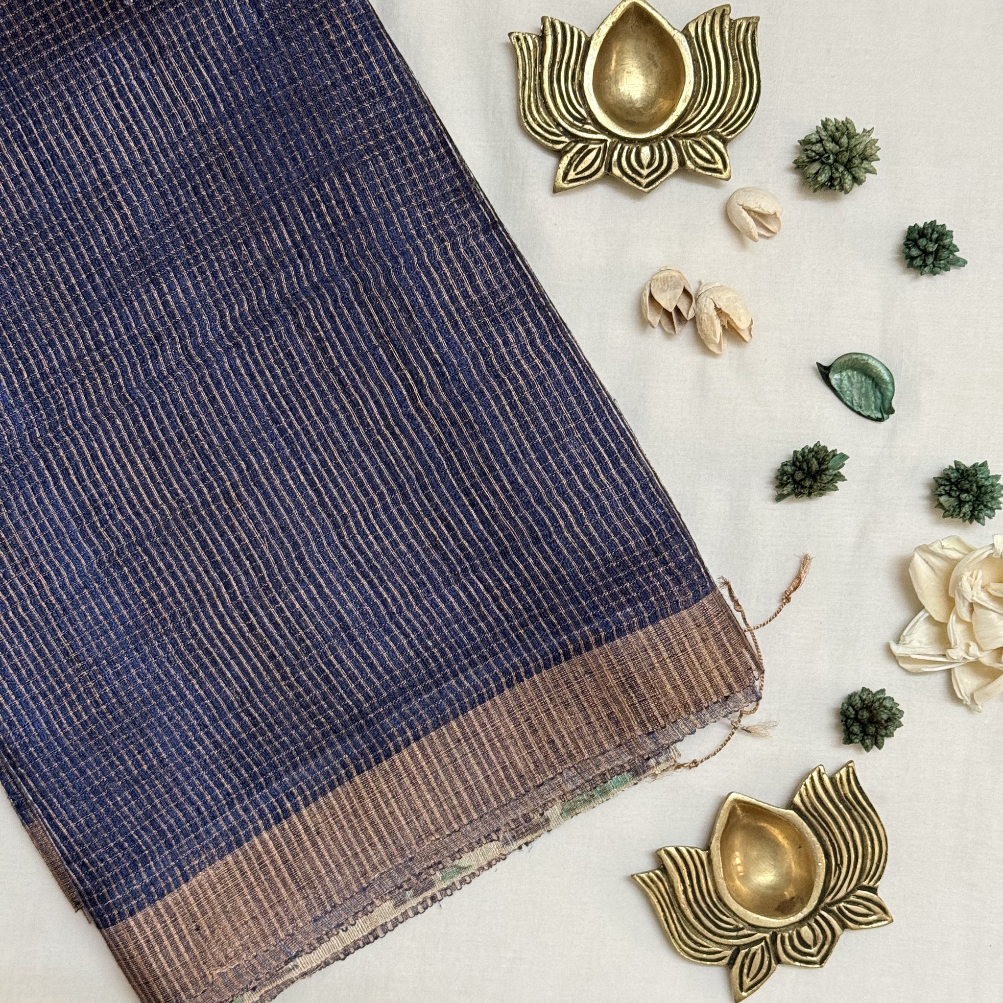 Nalini | Navy Blue Matka Tussar Silk Saree
