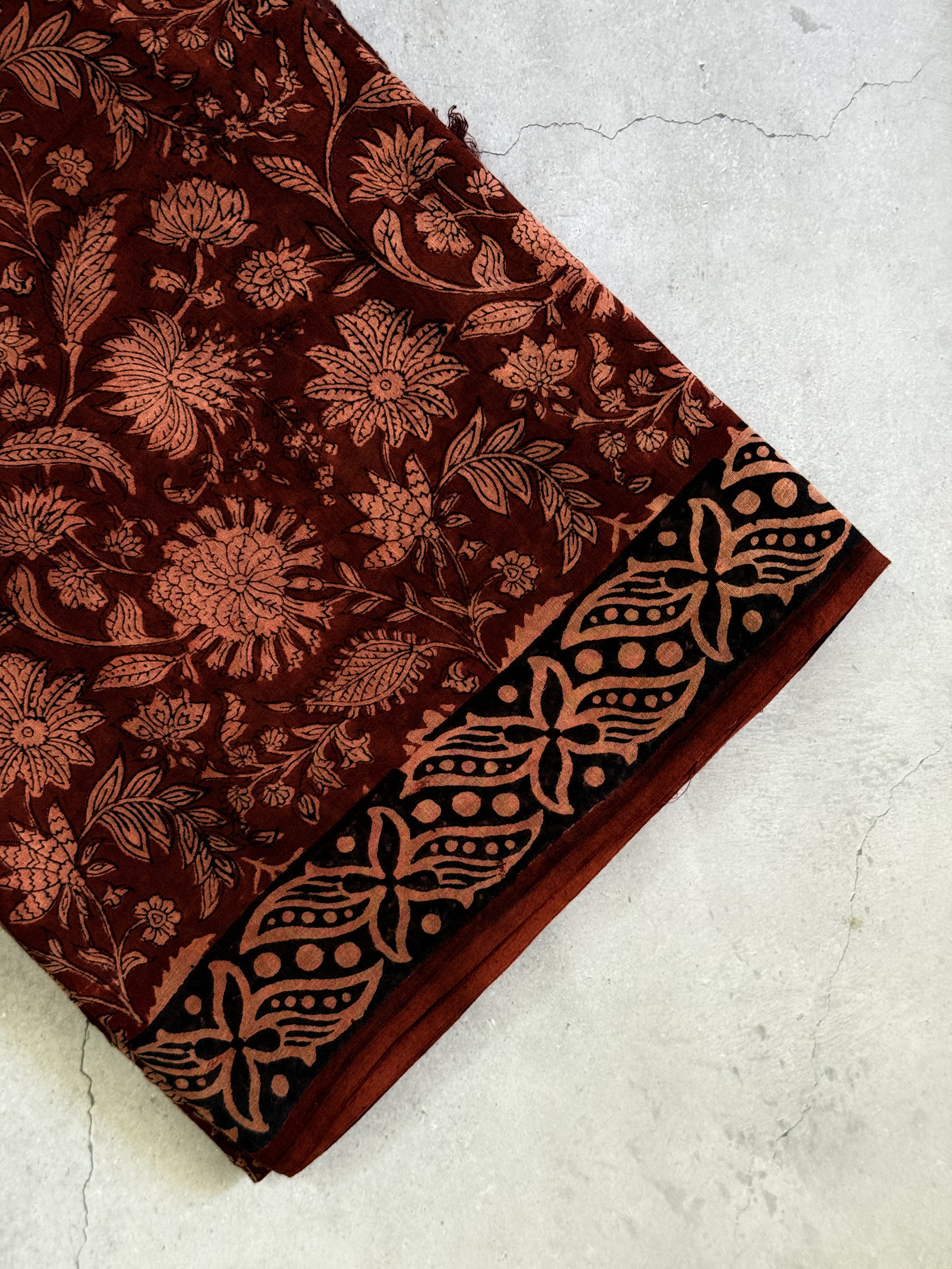 Sahasra | Maroon Block Printed Mul Cotton Saree