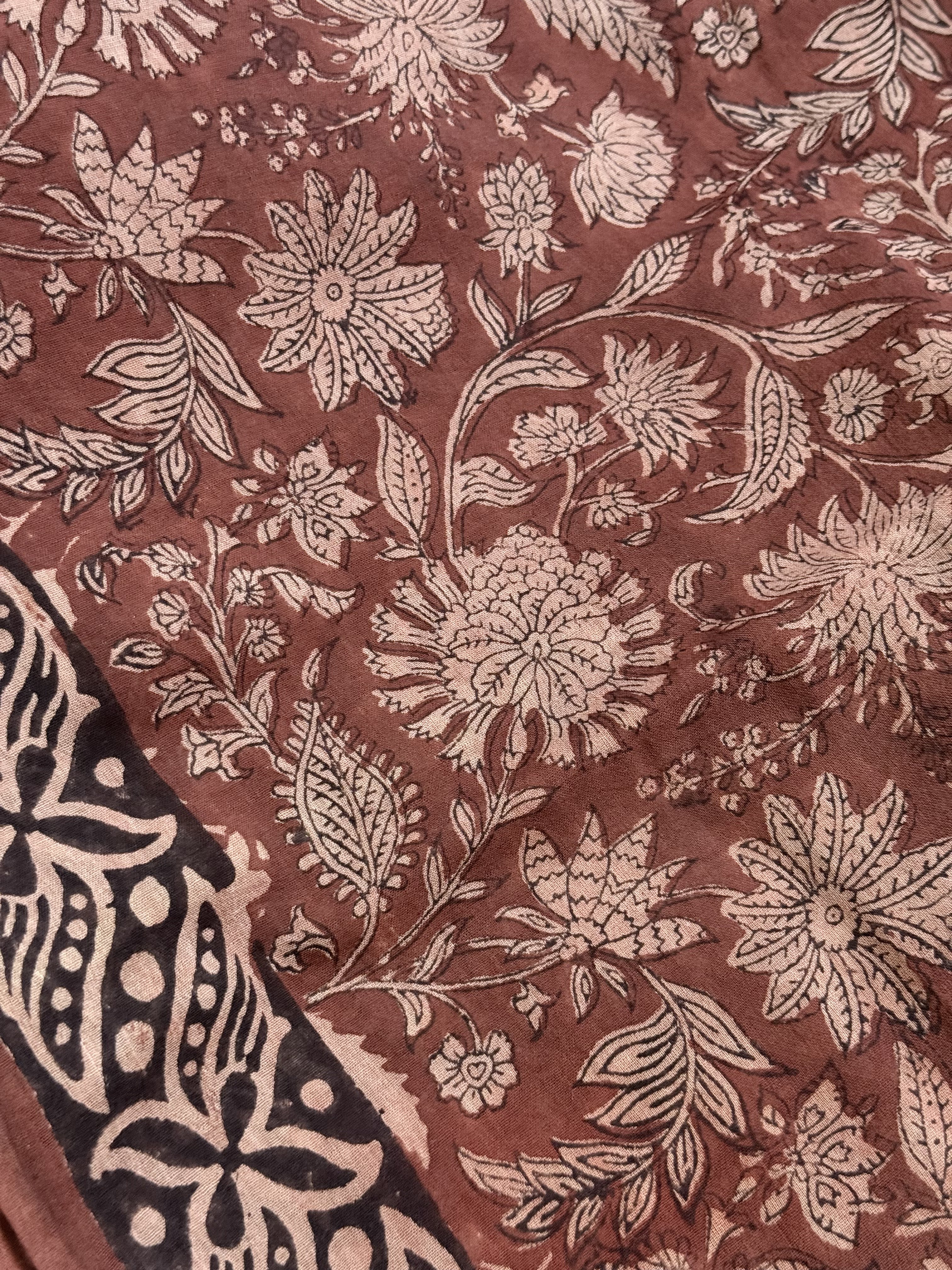 Sahasra | Maroon Block Printed Mul Cotton Saree