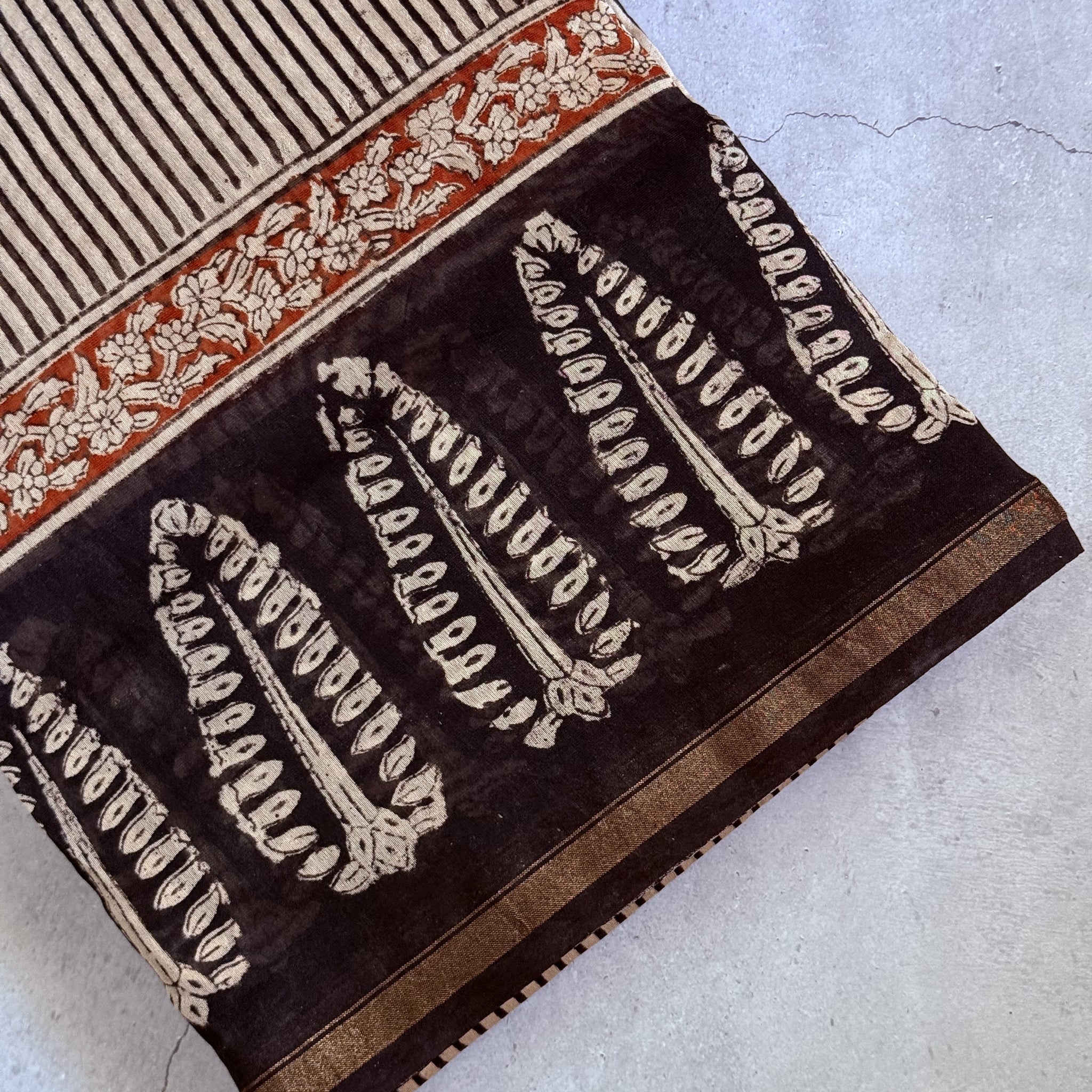 Adbhuta | Black and White Block Printed Chanderi Saree