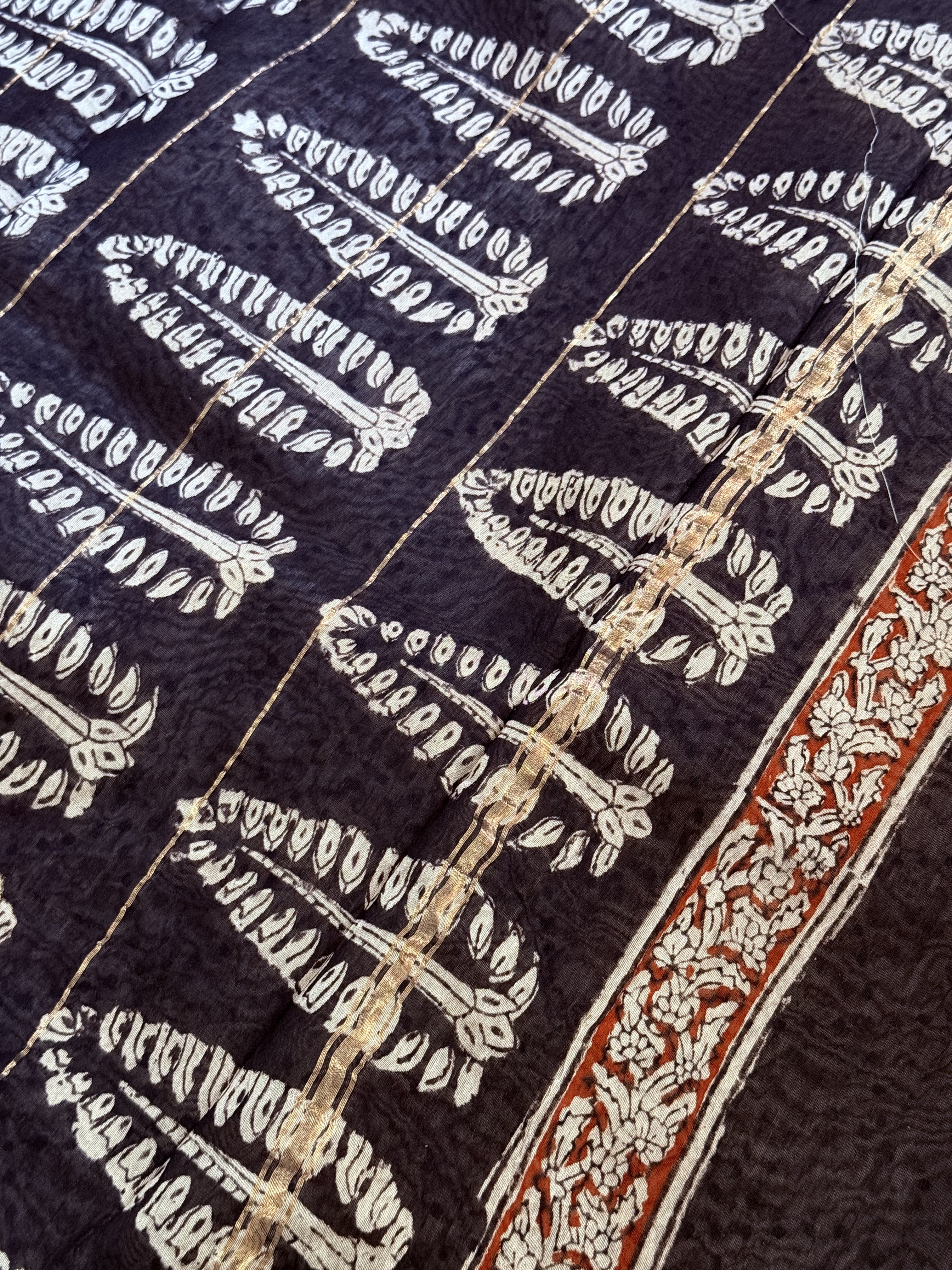 Adbhuta | Black and White Block Printed Chanderi Saree