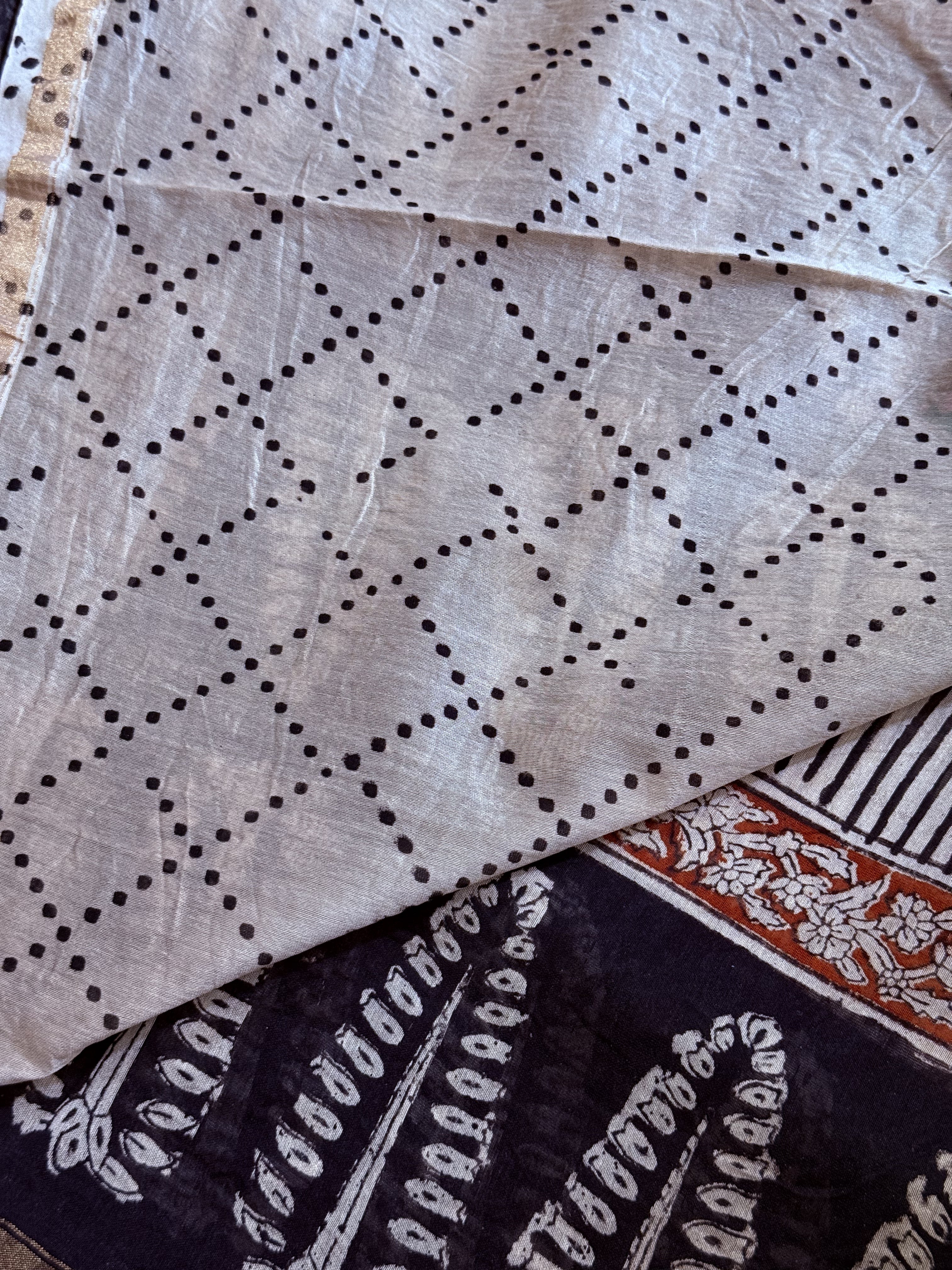 Adbhuta | Black and White Block Printed Chanderi Saree