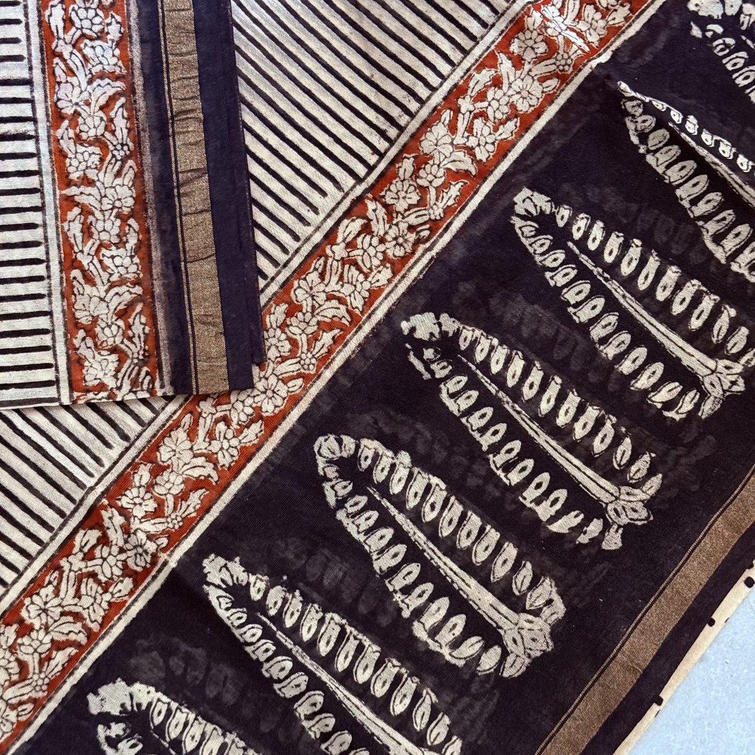 Adbhuta | Black and White Block Printed Chanderi Saree