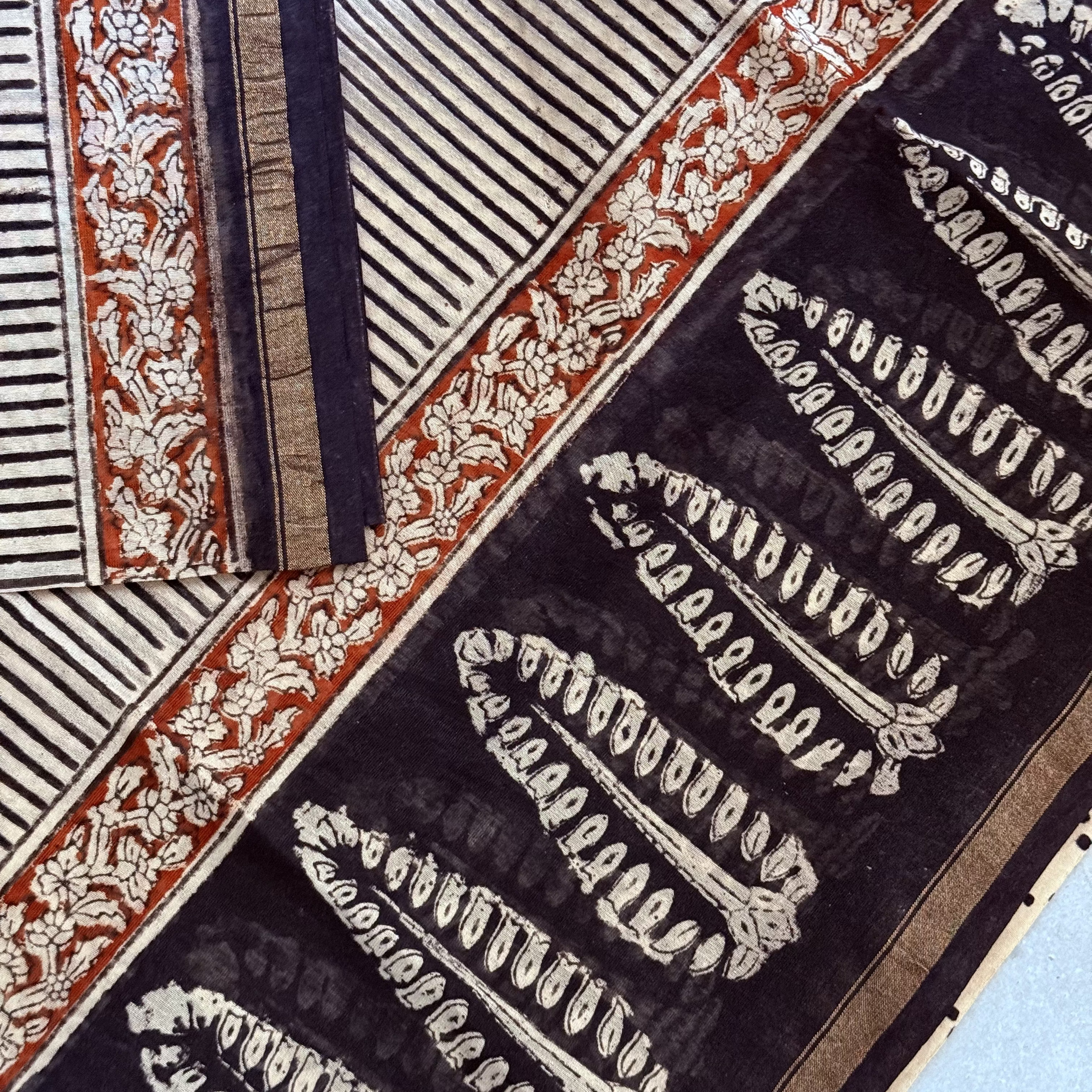 Adbhuta | Black and White Block Printed Chanderi Saree