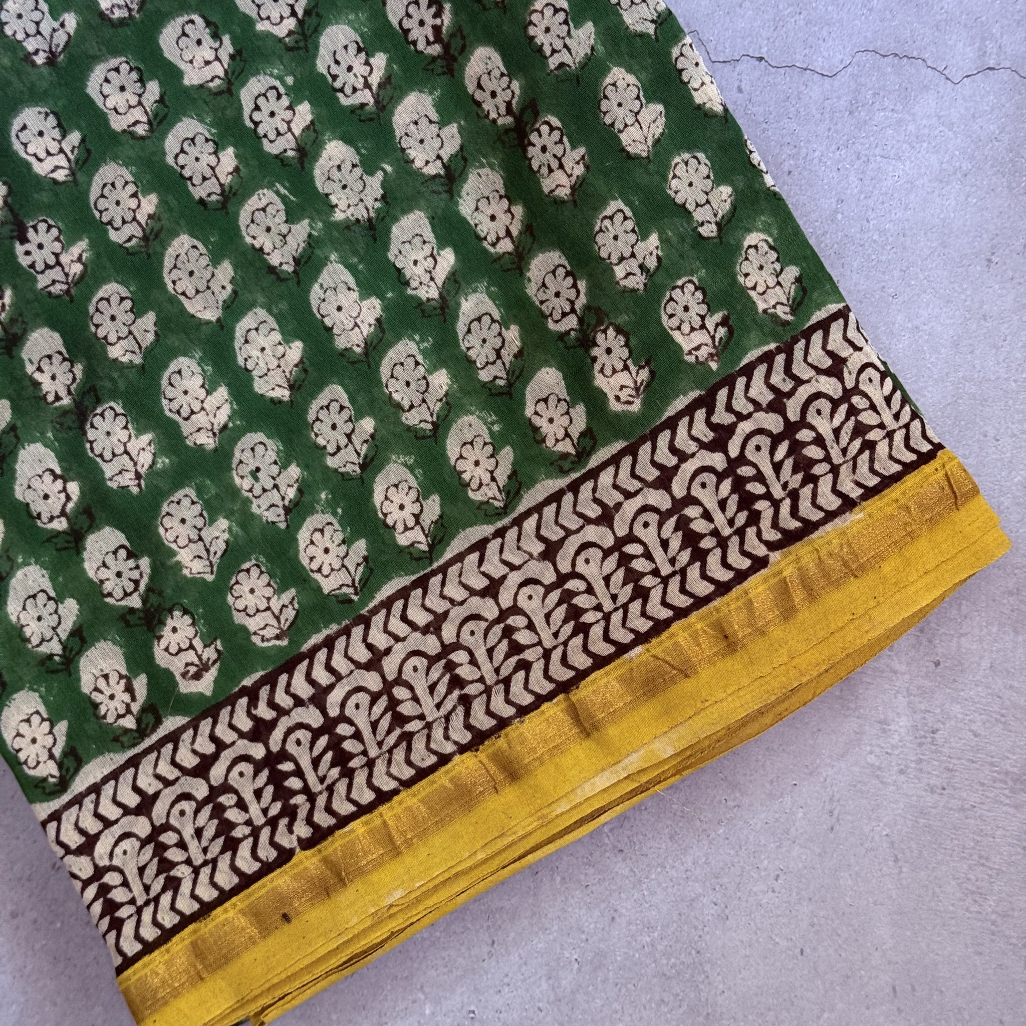 Aamra | Dark Green Block Printed Chanderi Saree