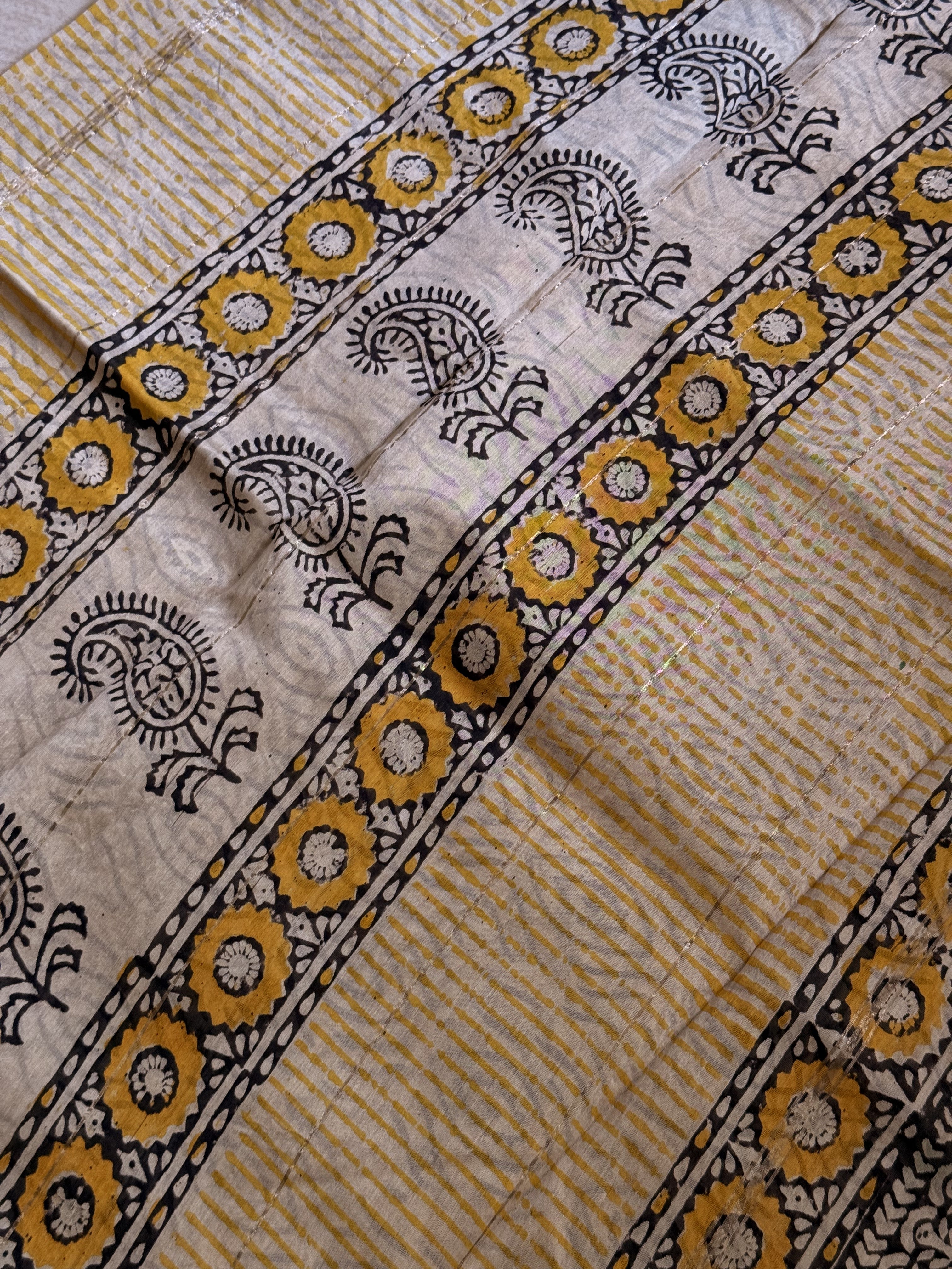 Aamra | Dark Green Block Printed Chanderi Saree