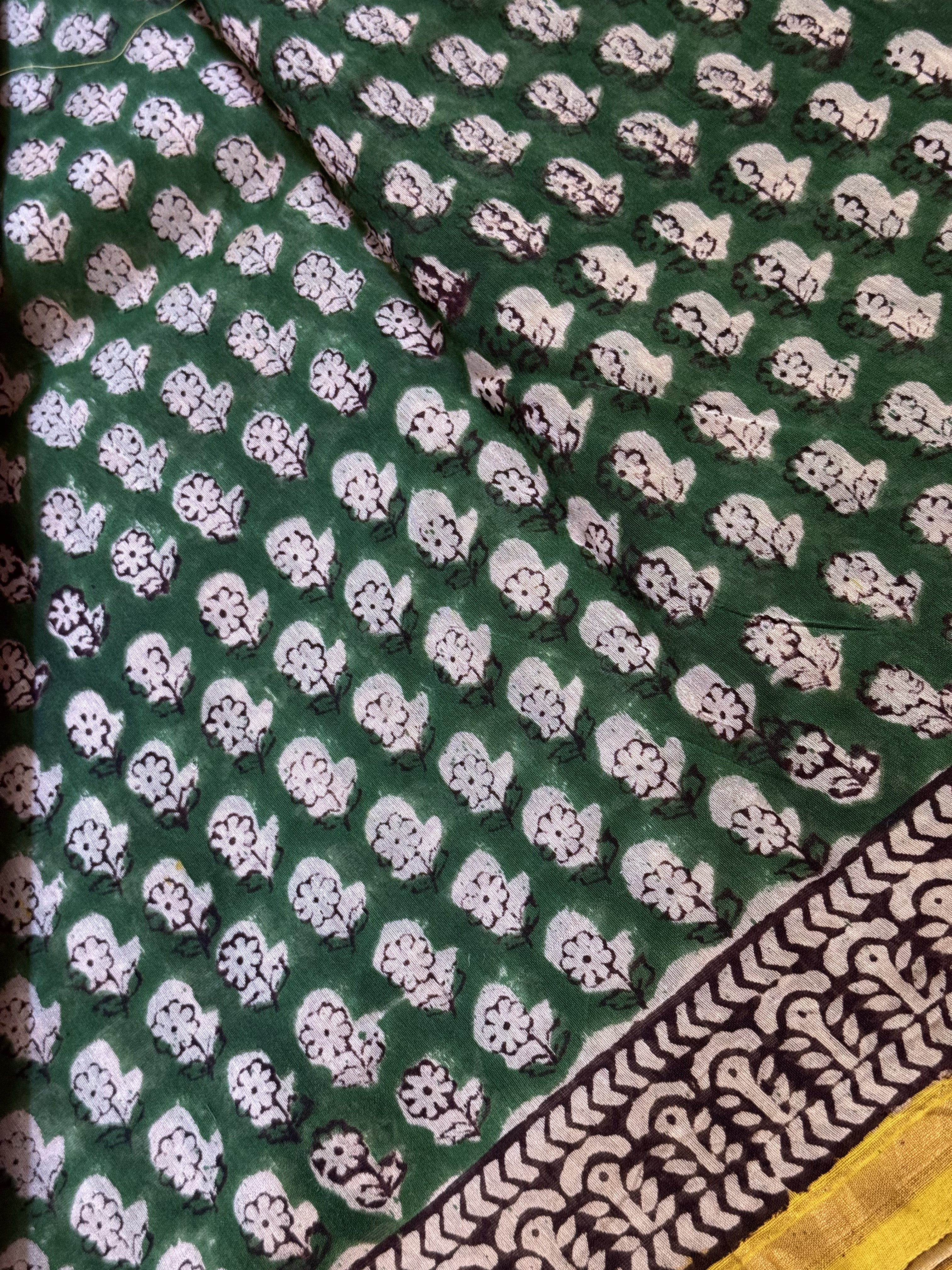Aamra | Dark Green Block Printed Chanderi Saree