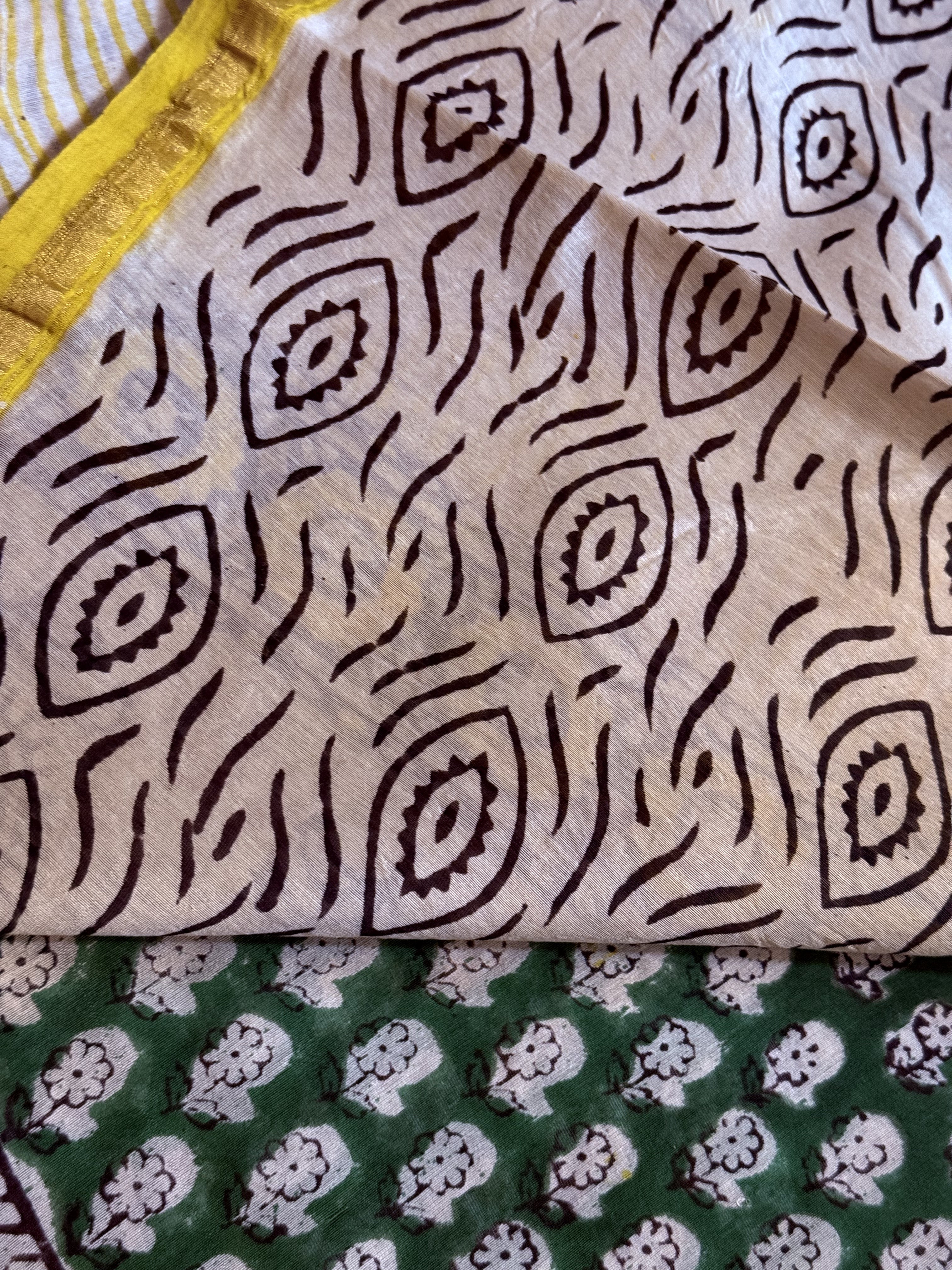 Aamra | Dark Green Block Printed Chanderi Saree