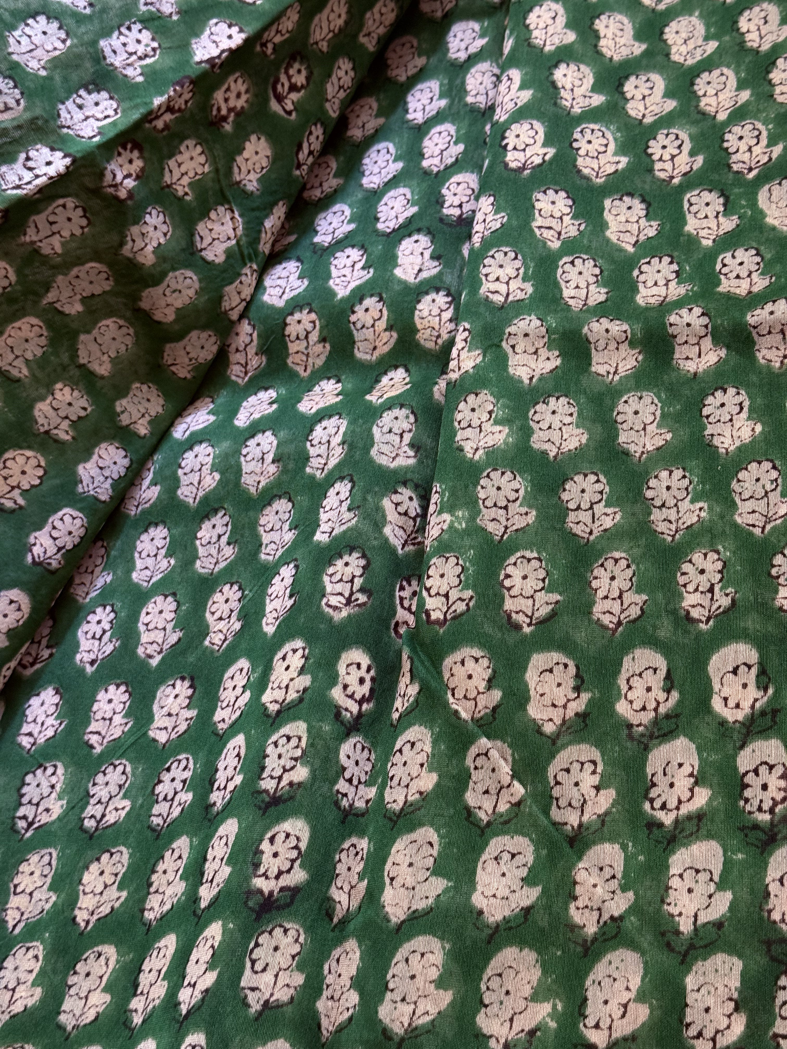 Aamra | Dark Green Block Printed Chanderi Saree