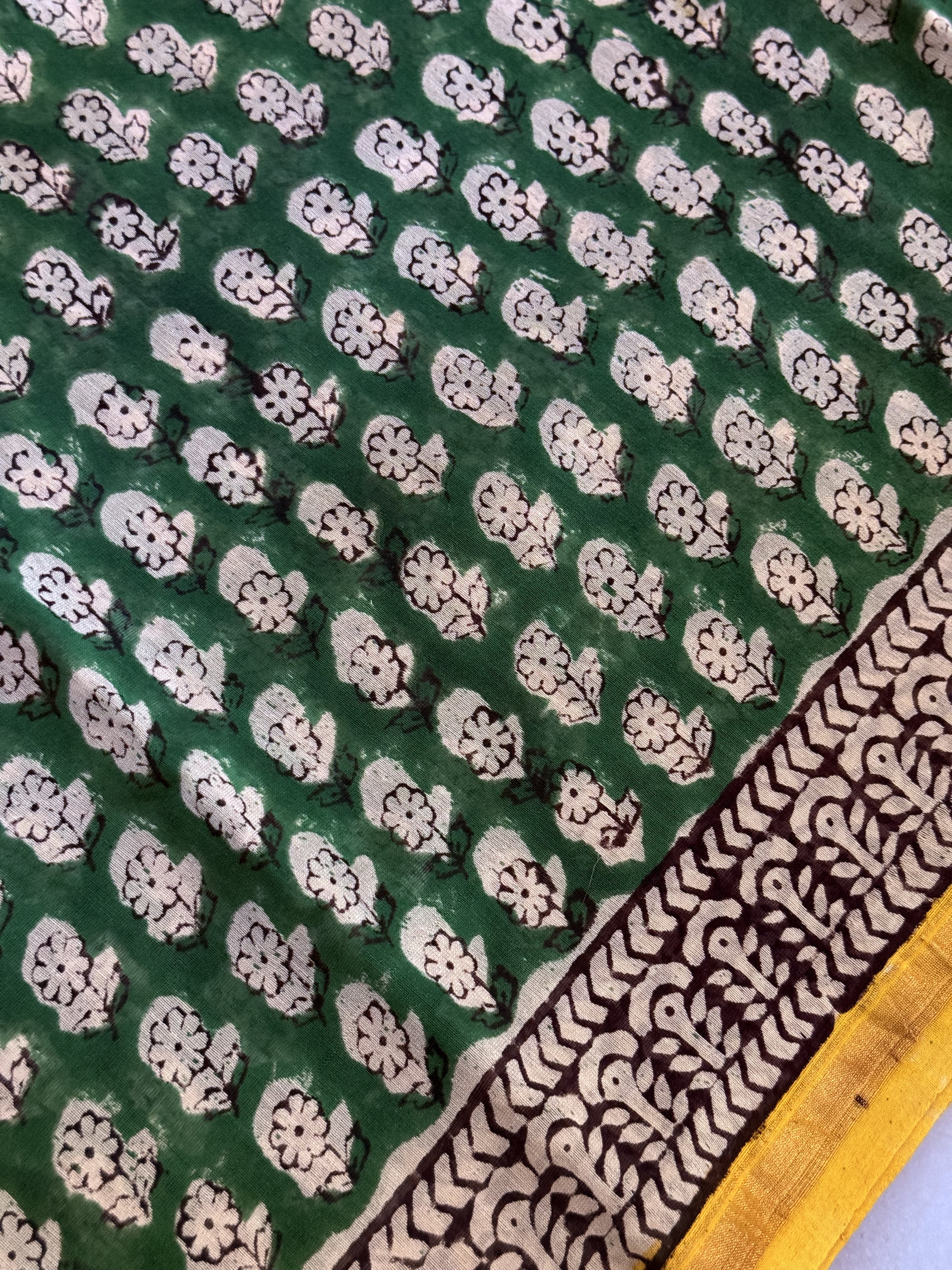 Aamra | Dark Green Block Printed Chanderi Saree