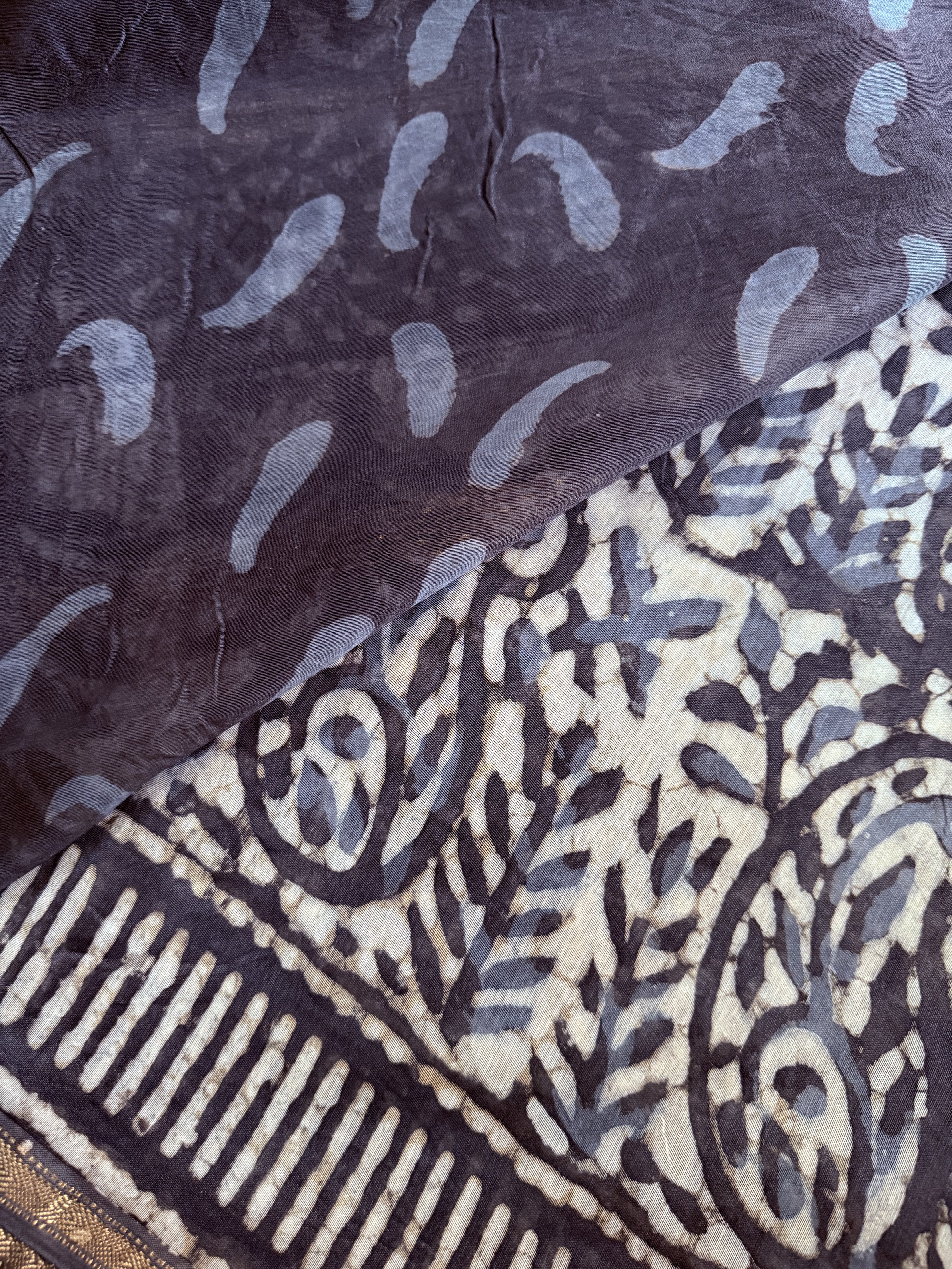 Leela | White and Grey Block Printed Chanderi Saree