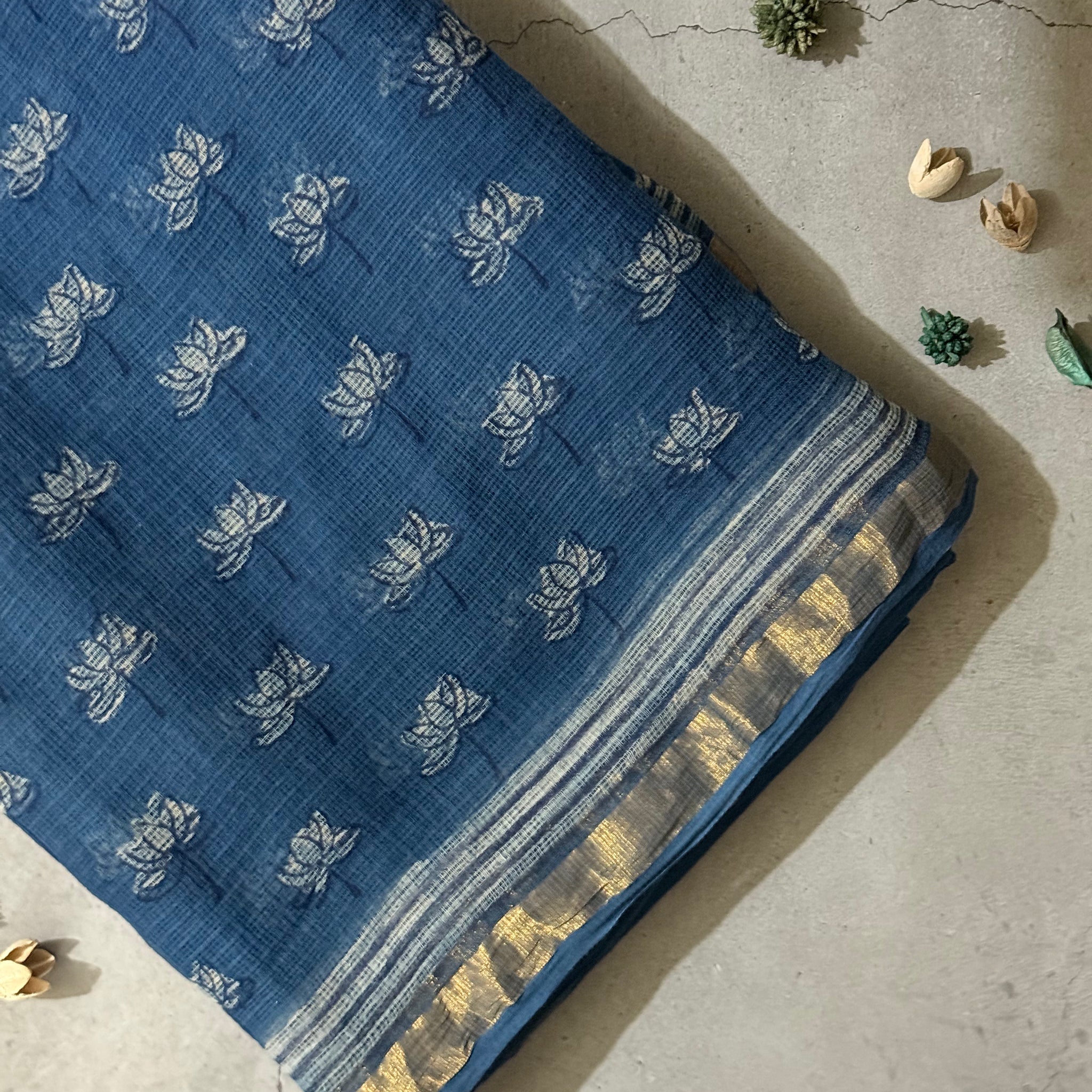 NeelPari | Indigo Block Printed Kota Saree