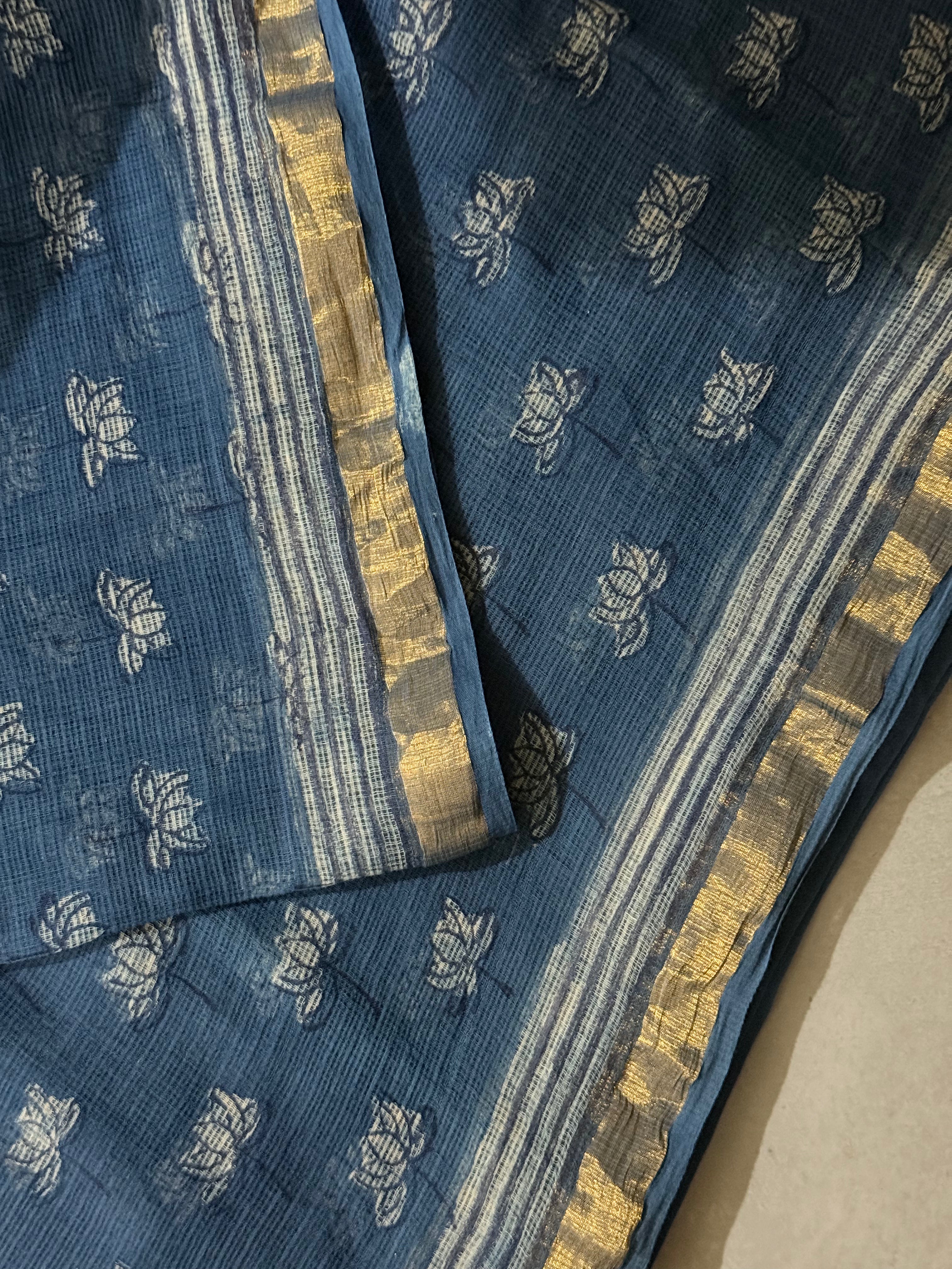 NeelPari | Indigo Block Printed Kota Saree