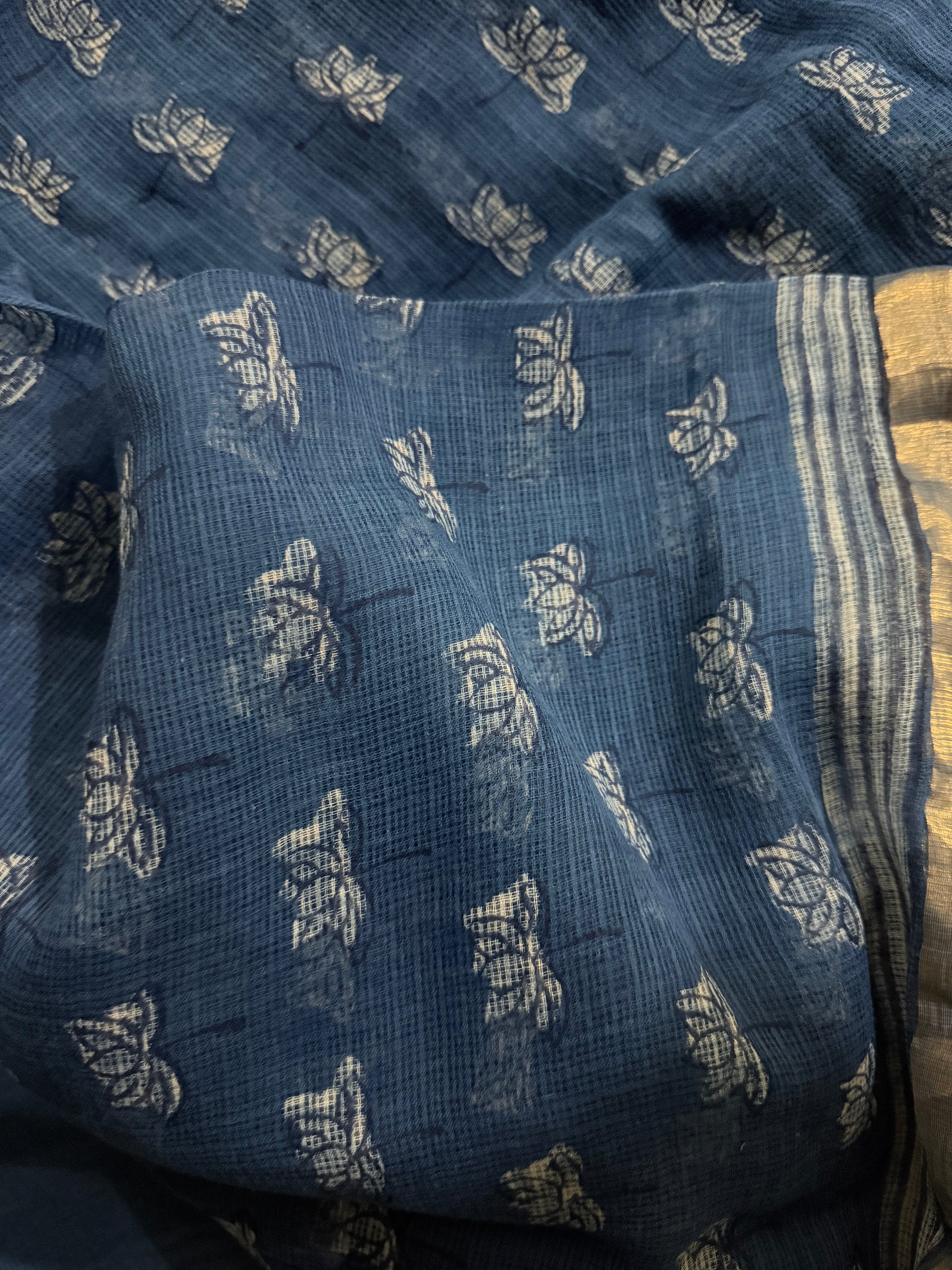 NeelPari | Indigo Block Printed Kota Saree