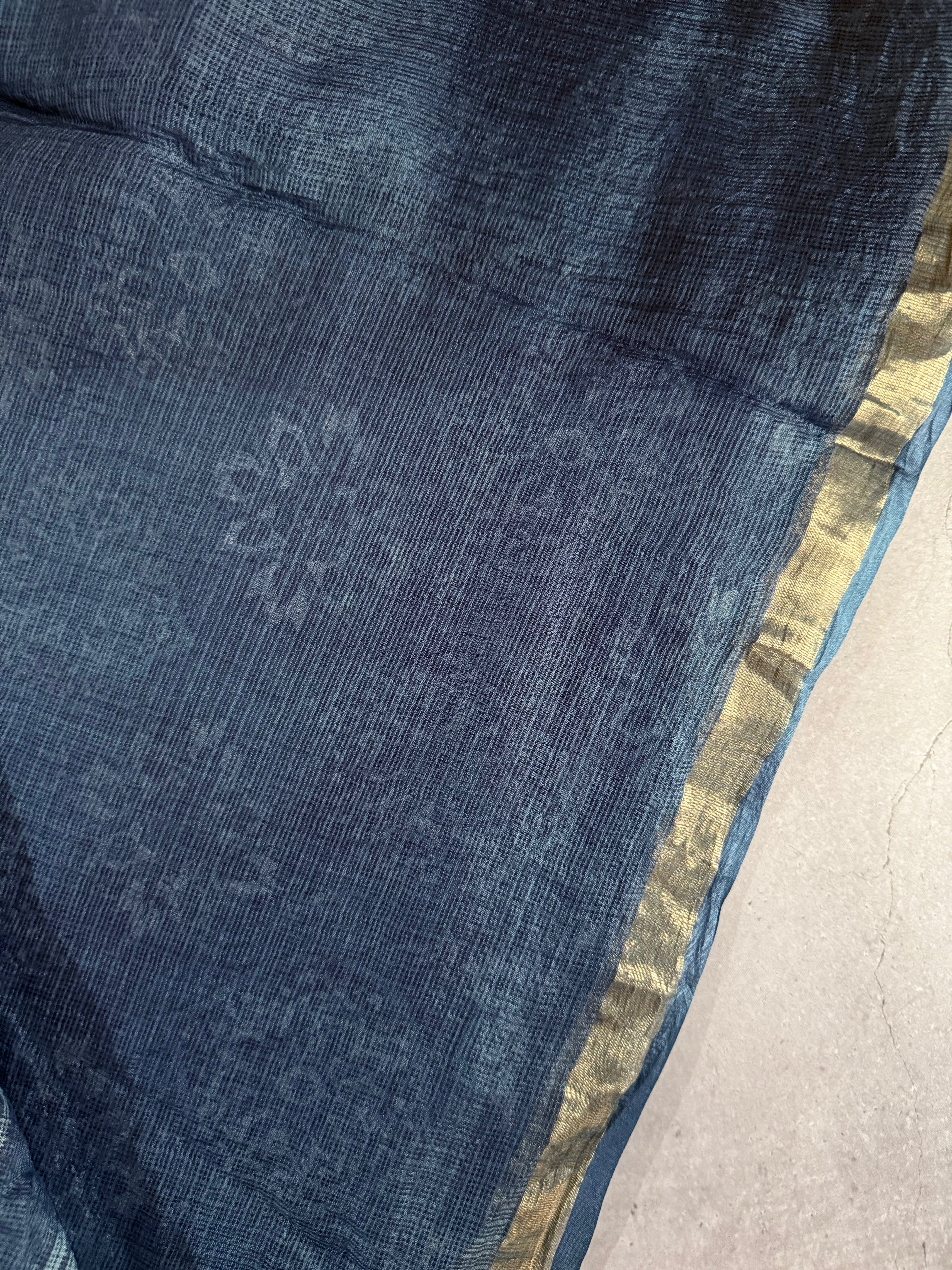 Meghavarna | Indigo Block Printed Kota Silk Saree