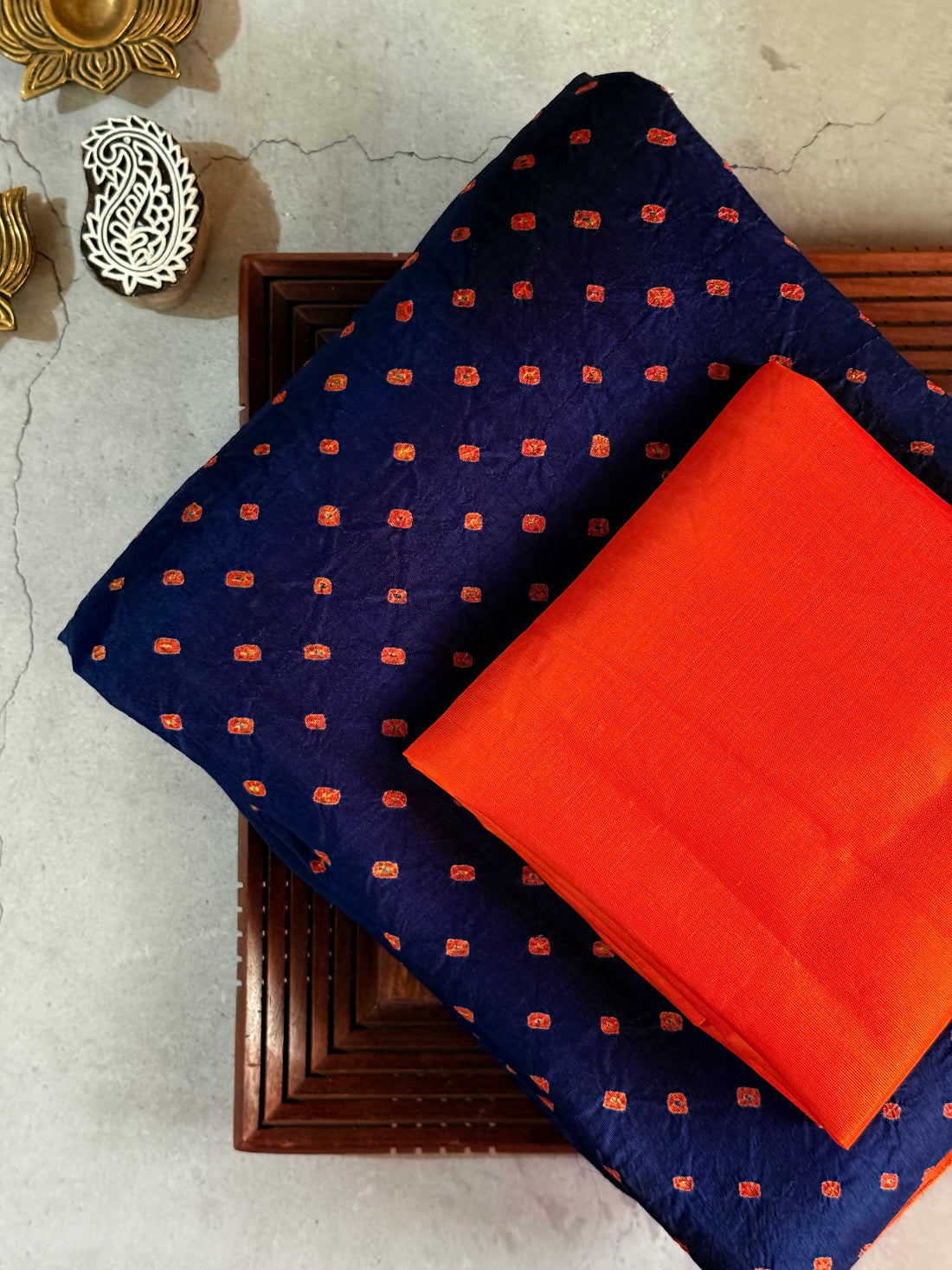 Sandhana | Navy Blue and Orange Crafted Kanjivaram silk saree