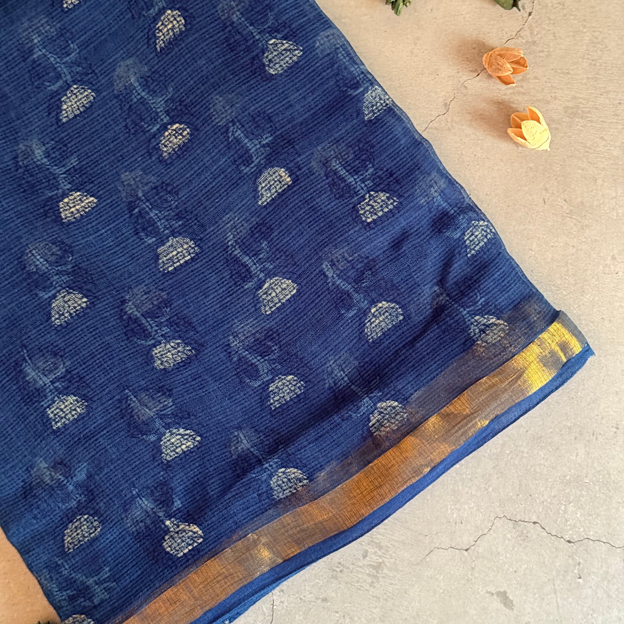 Pavanaari | Indigo Block Printed Kota Saree