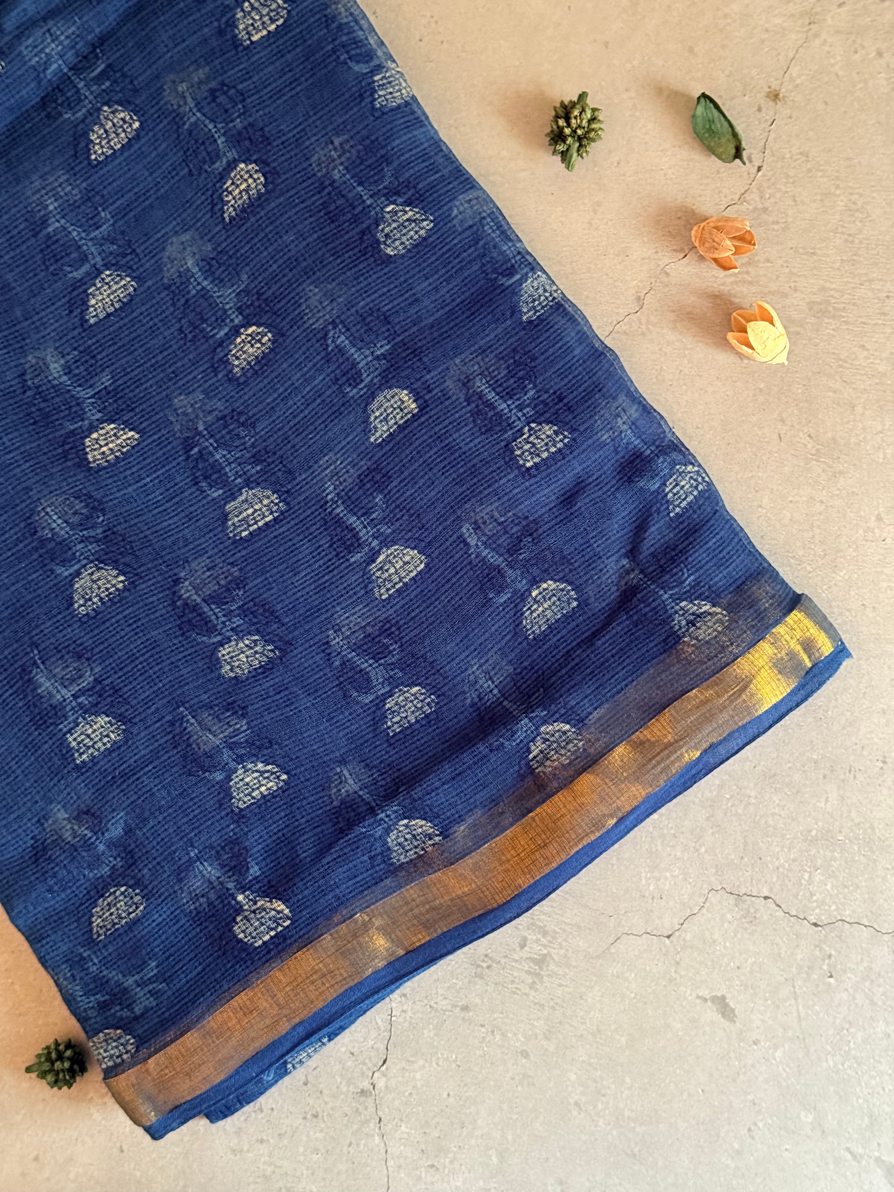 Pavanaari | Indigo Block Printed Kota Saree