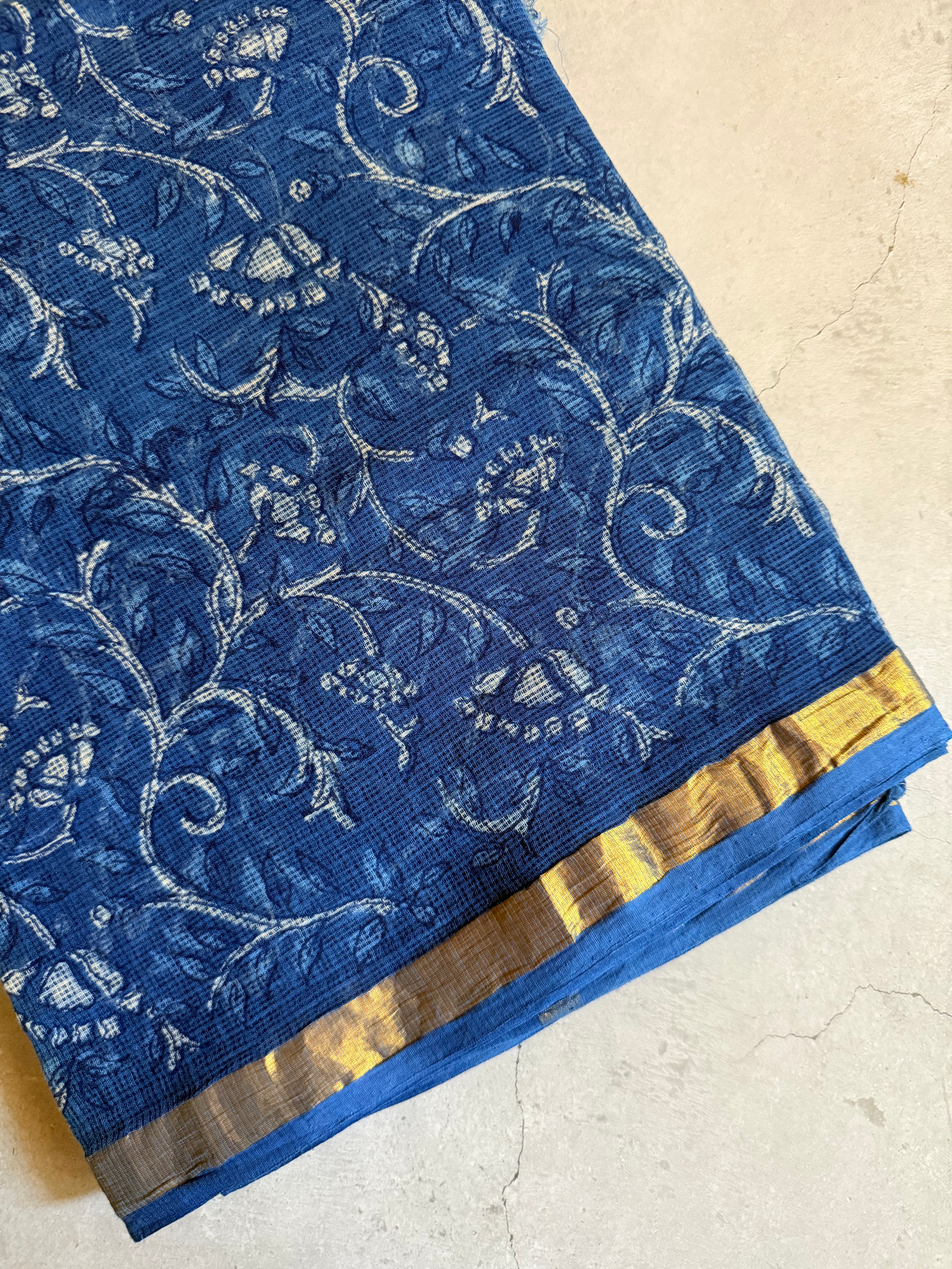 Neelantara | Indigo Block Floral Printed Kota Saree
