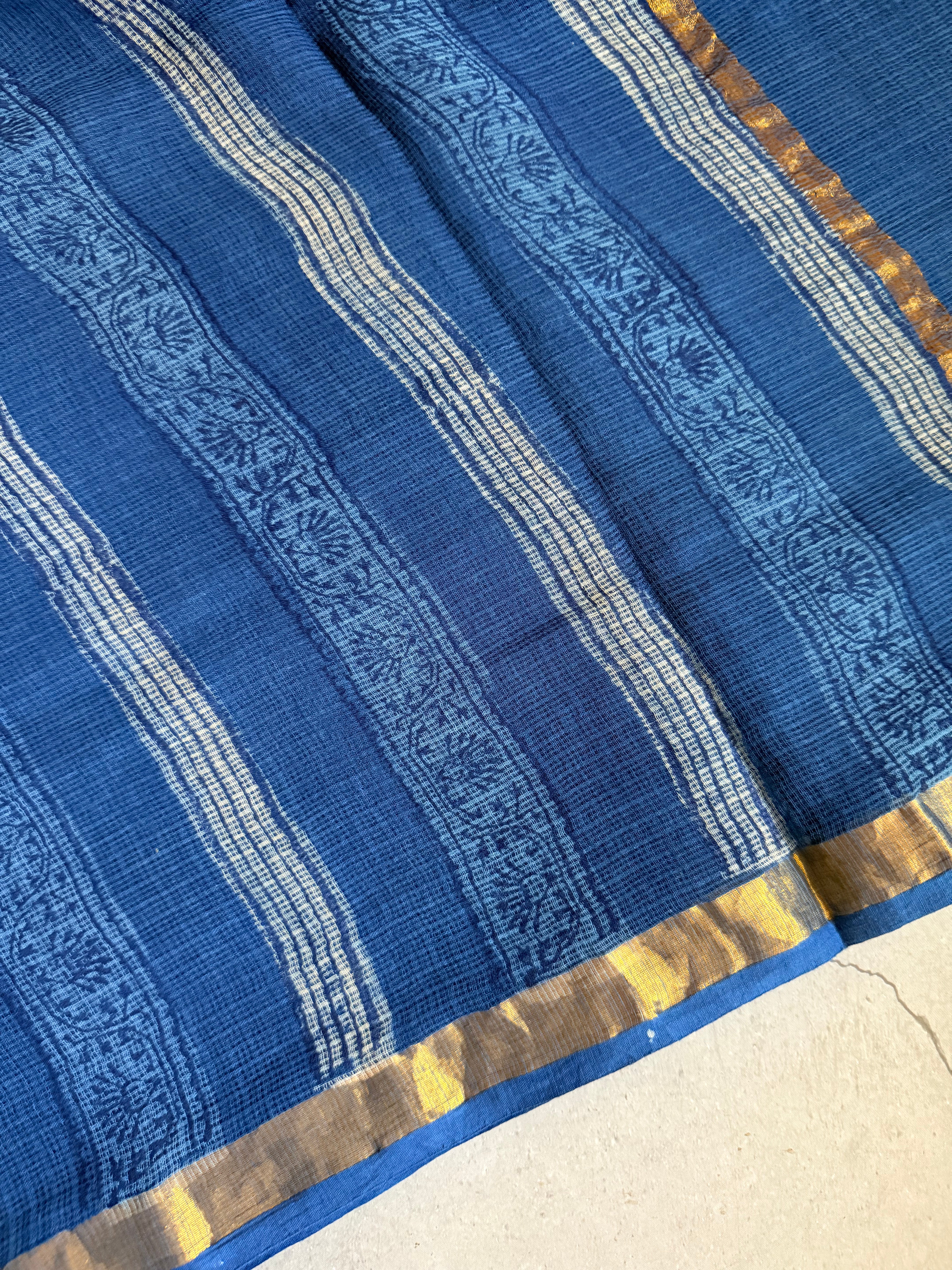 Neelantara | Indigo Block Floral Printed Kota Saree