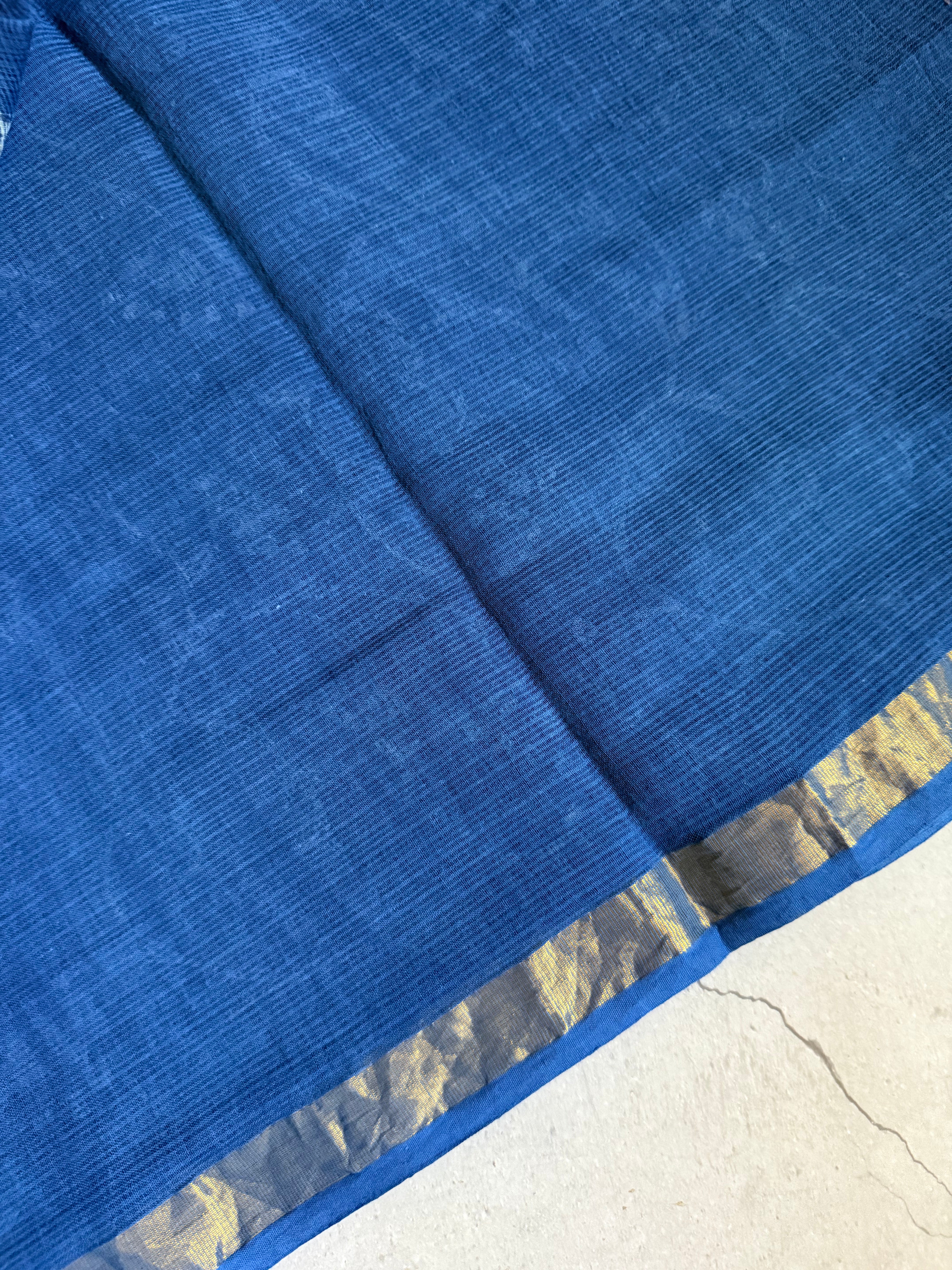 Neelantara | Indigo Block Floral Printed Kota Saree